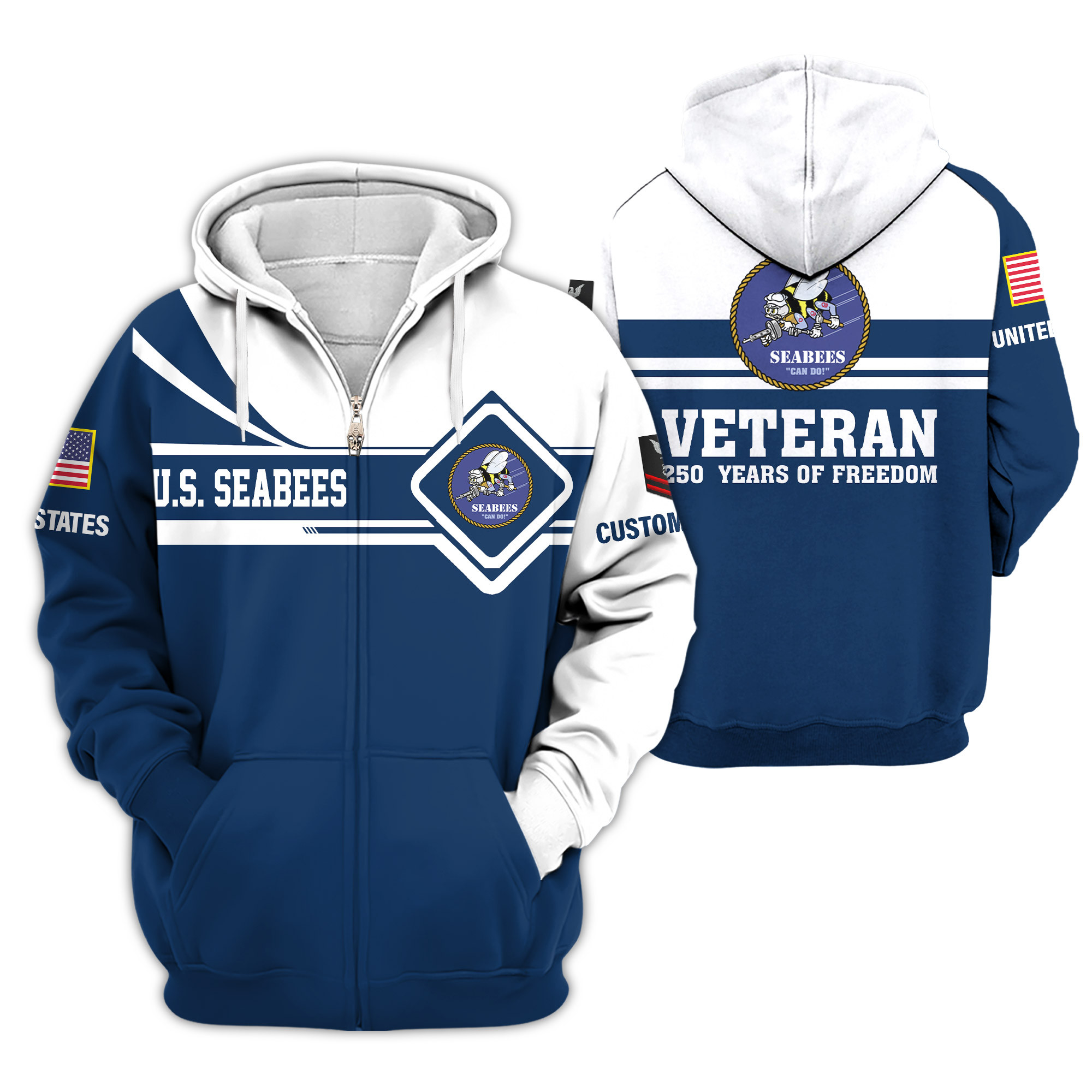 Premium Custom US Seabees Zip Up Hoodie VPVC609109, Gifts For Seabees Veteran, Gifts For Veterans Day