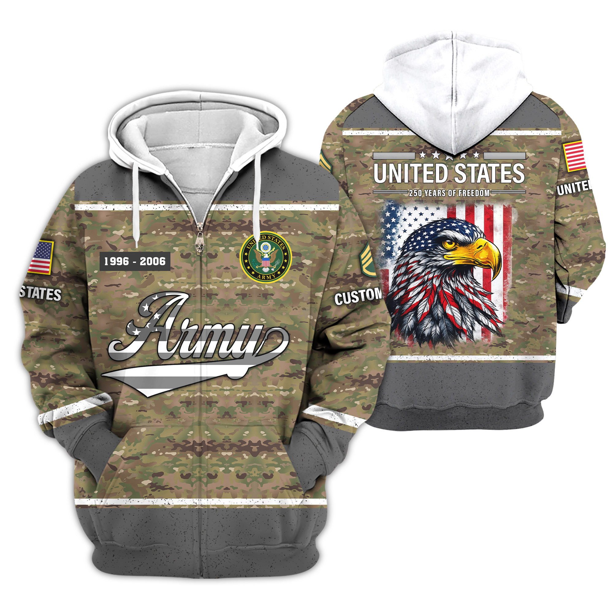 Premium Custom US Army Zip Up Hoodie VPVC609111, Gifts For Army Veteran, Gifts For Veterans Day