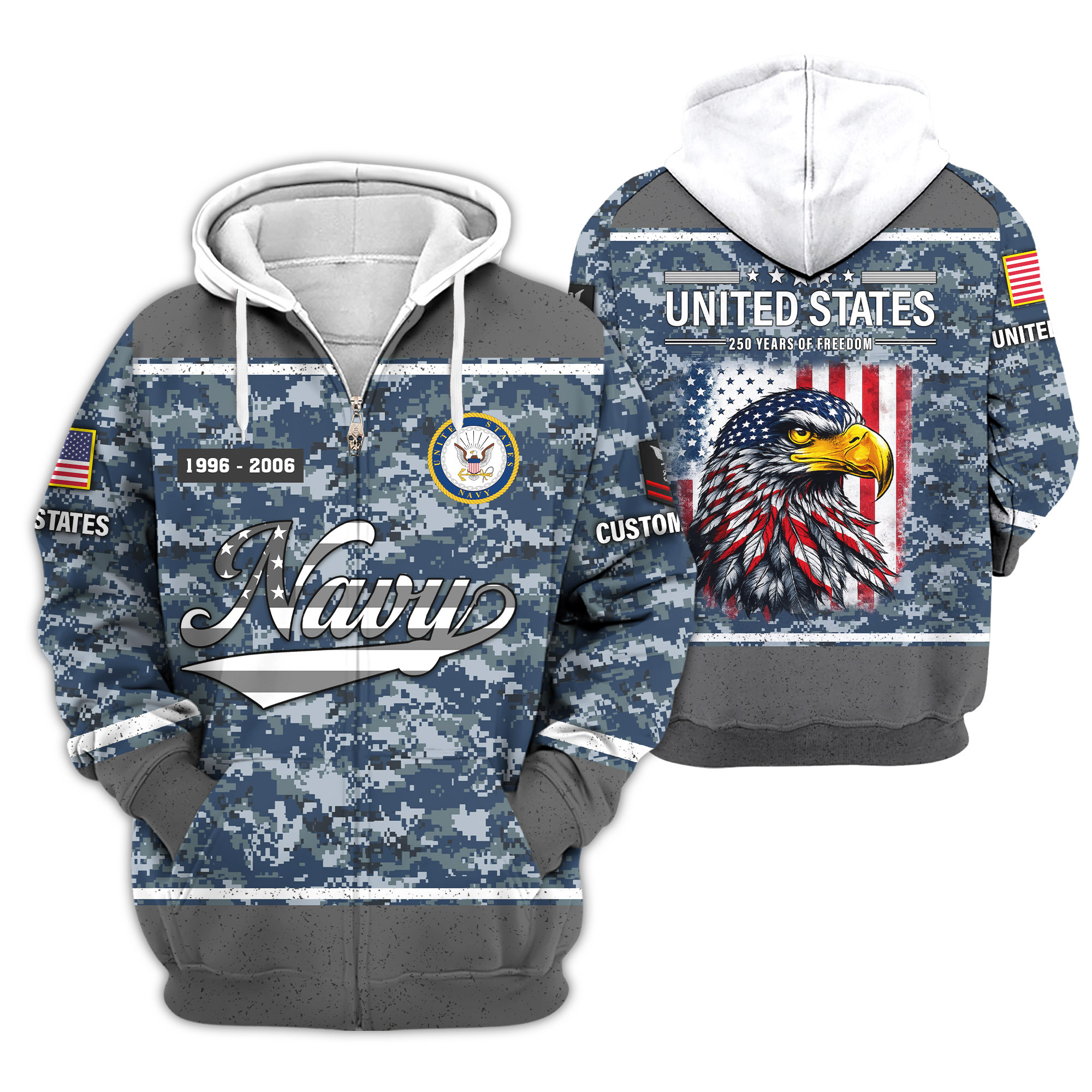 Premium Custom US Navy Zip Up Hoodie VPVC609112, Gifts For Navy Veteran, Gifts For Veterans Day