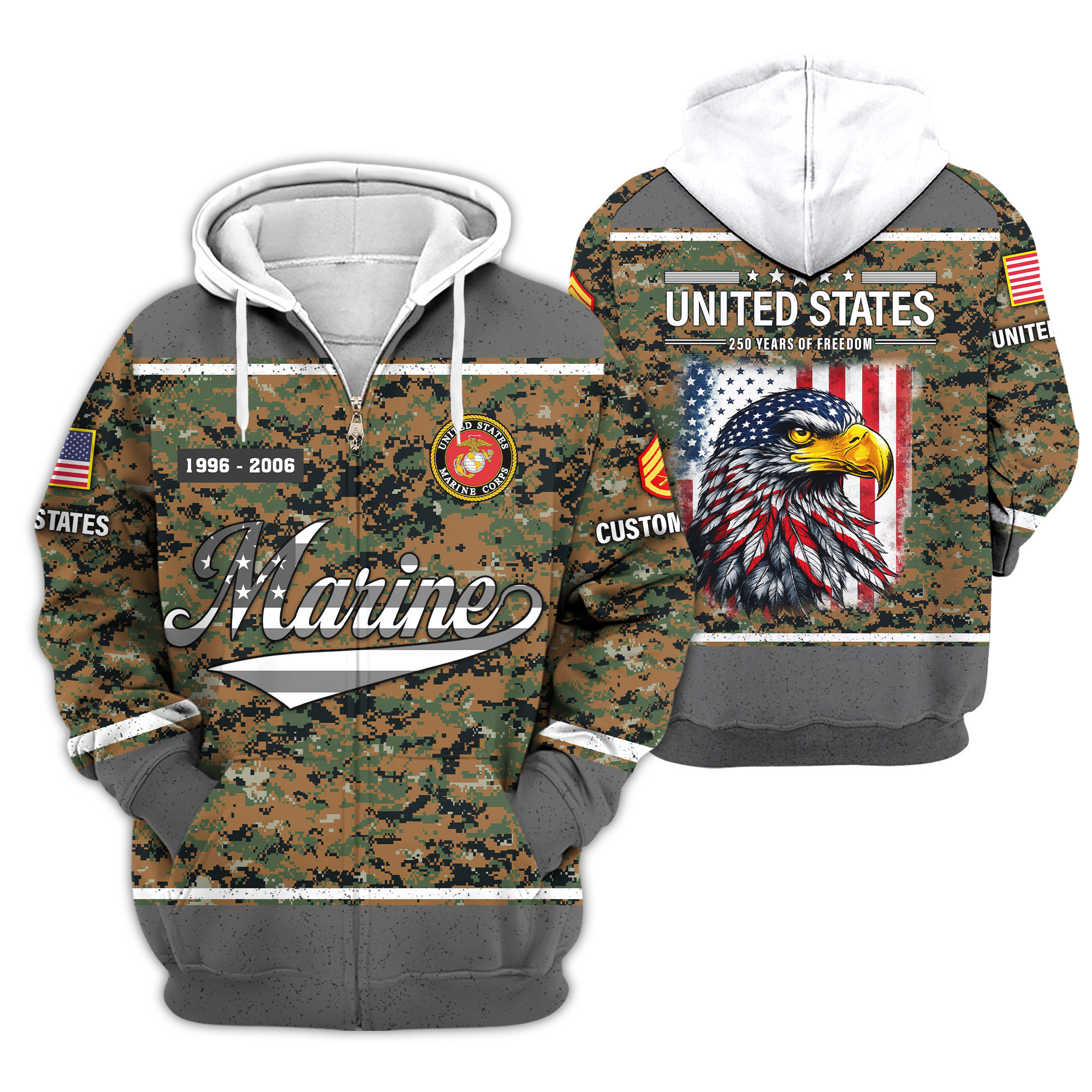 Premium Custom USMC Zip Up Hoodie VPVC609113, Gifts For Marine Veteran, Gifts For Veterans Day