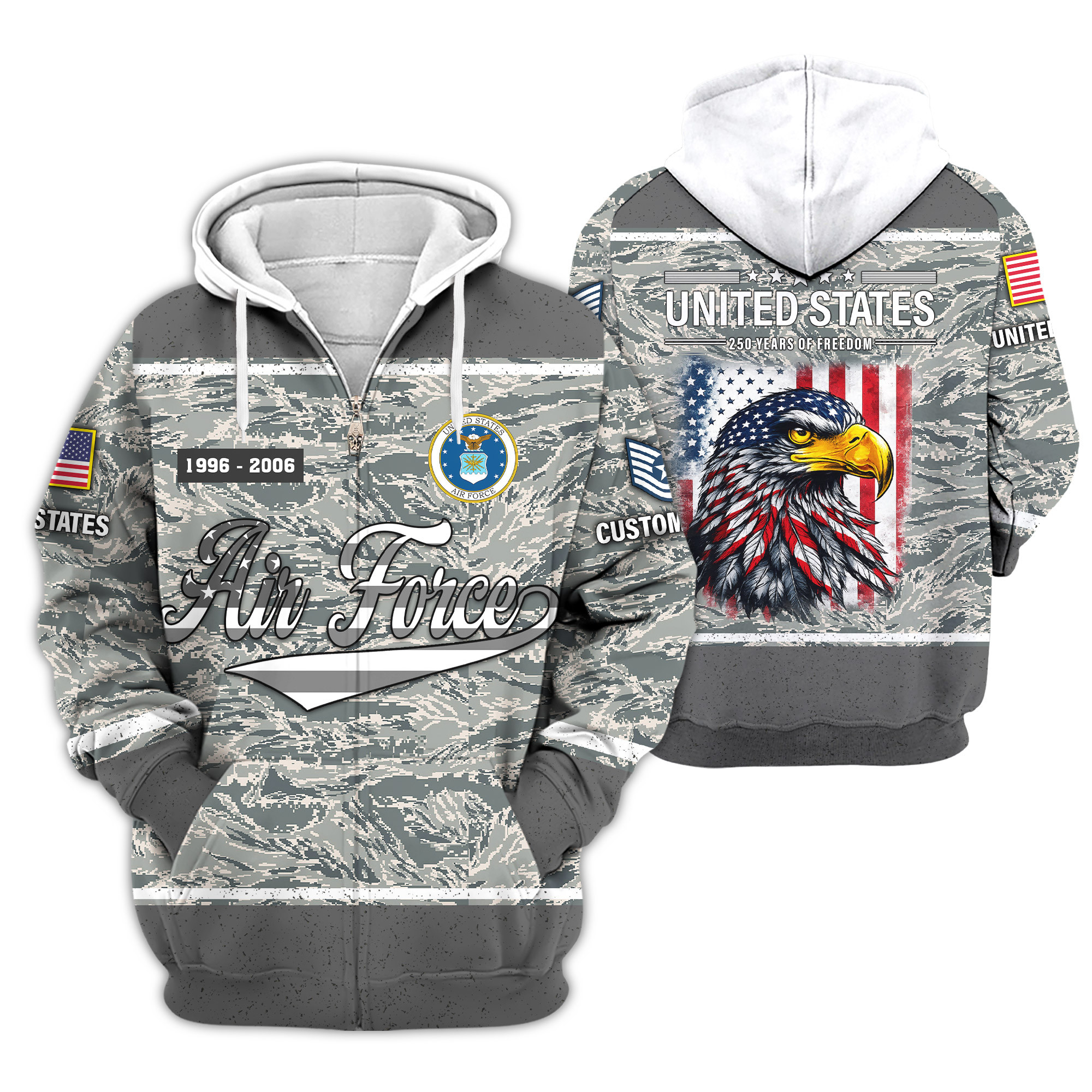 Premium Custom USAF Zip Up Hoodie VPVC609114, Gifts For Air Force Veteran, Gifts For Veterans Day