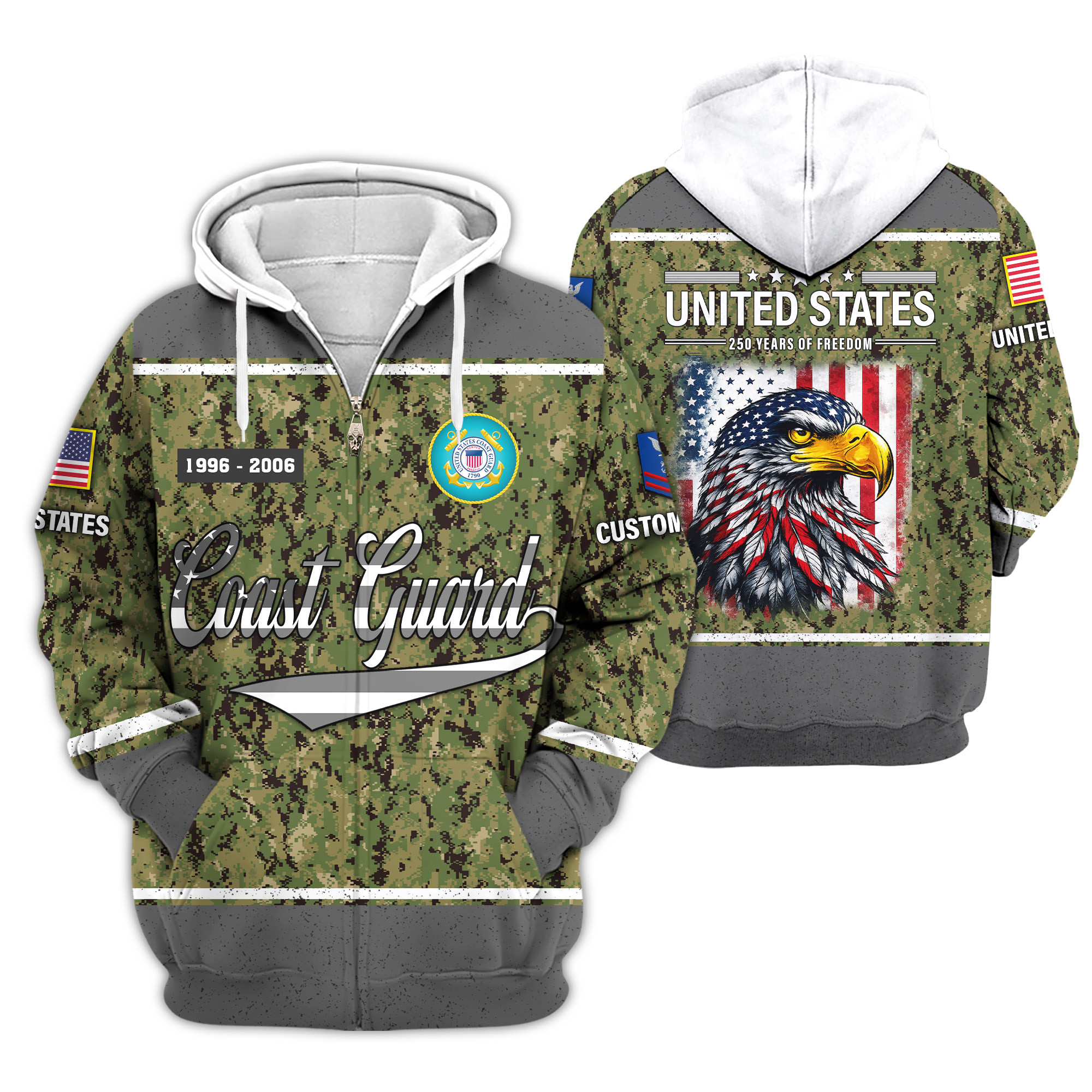 Premium Custom USCG Zip Up Hoodie VPVC609115, Gifts For Coast Guard Veteran, Gifts For Veterans Day