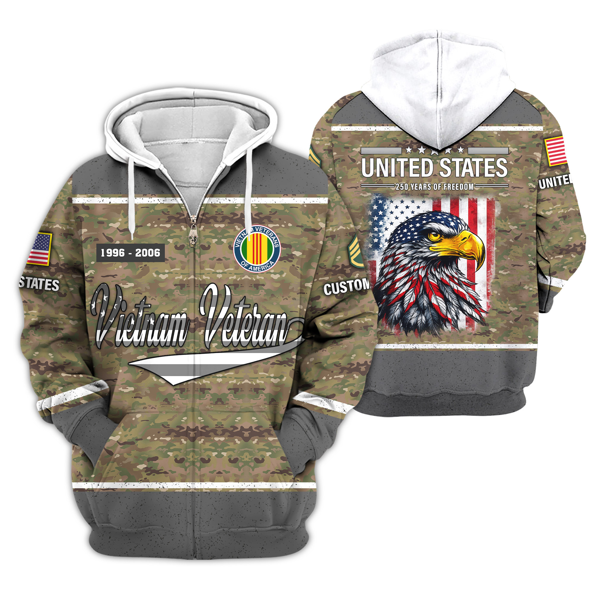 Premium Custom Vietnam Veteran Zip Up Hoodie VPVC609116, Gifts For Vietnam Veteran, Gifts For Veterans Day