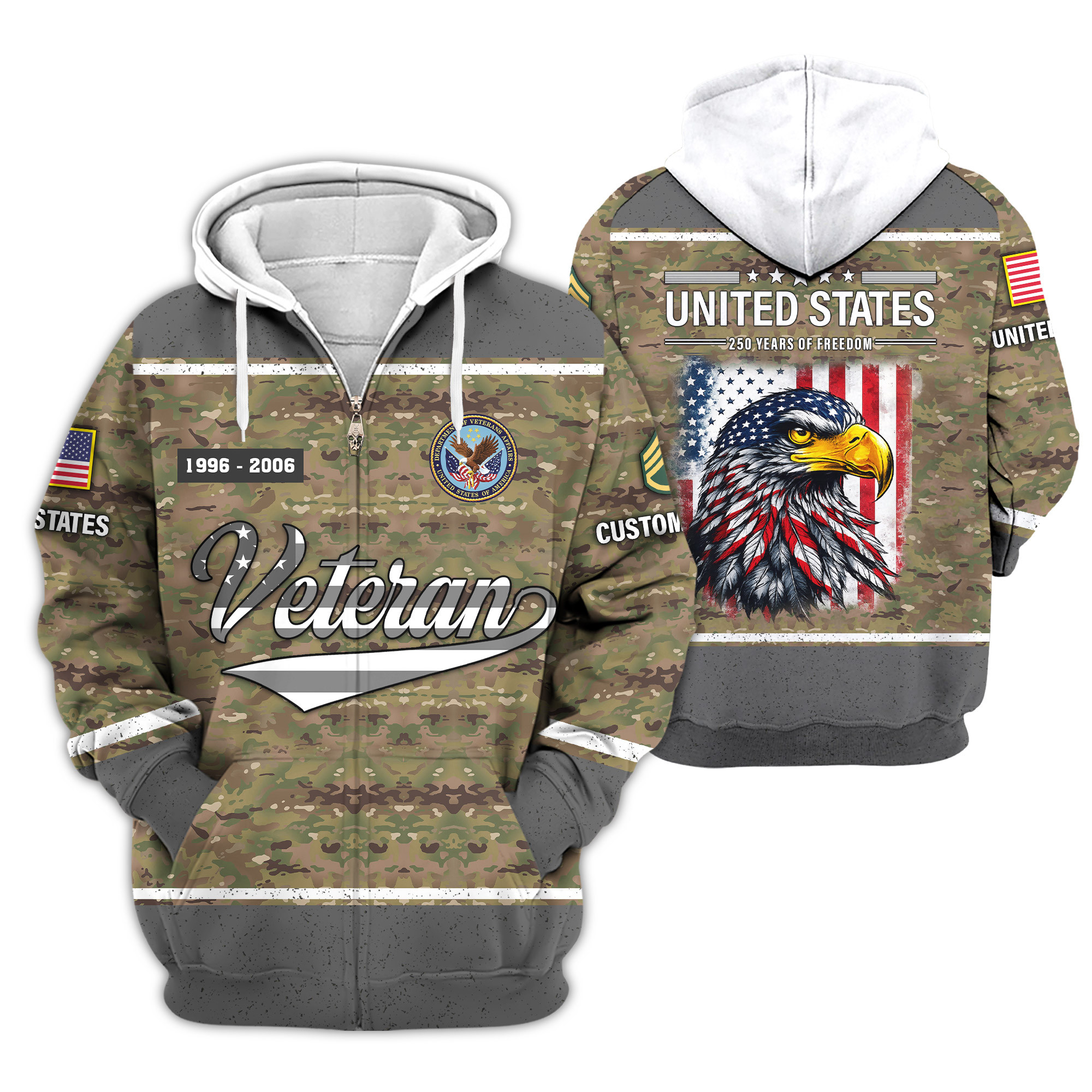 Premium Custom US Veteran Zip Up Hoodie VPVC609117, Gifts For US Veteran, Gifts For Veterans Day