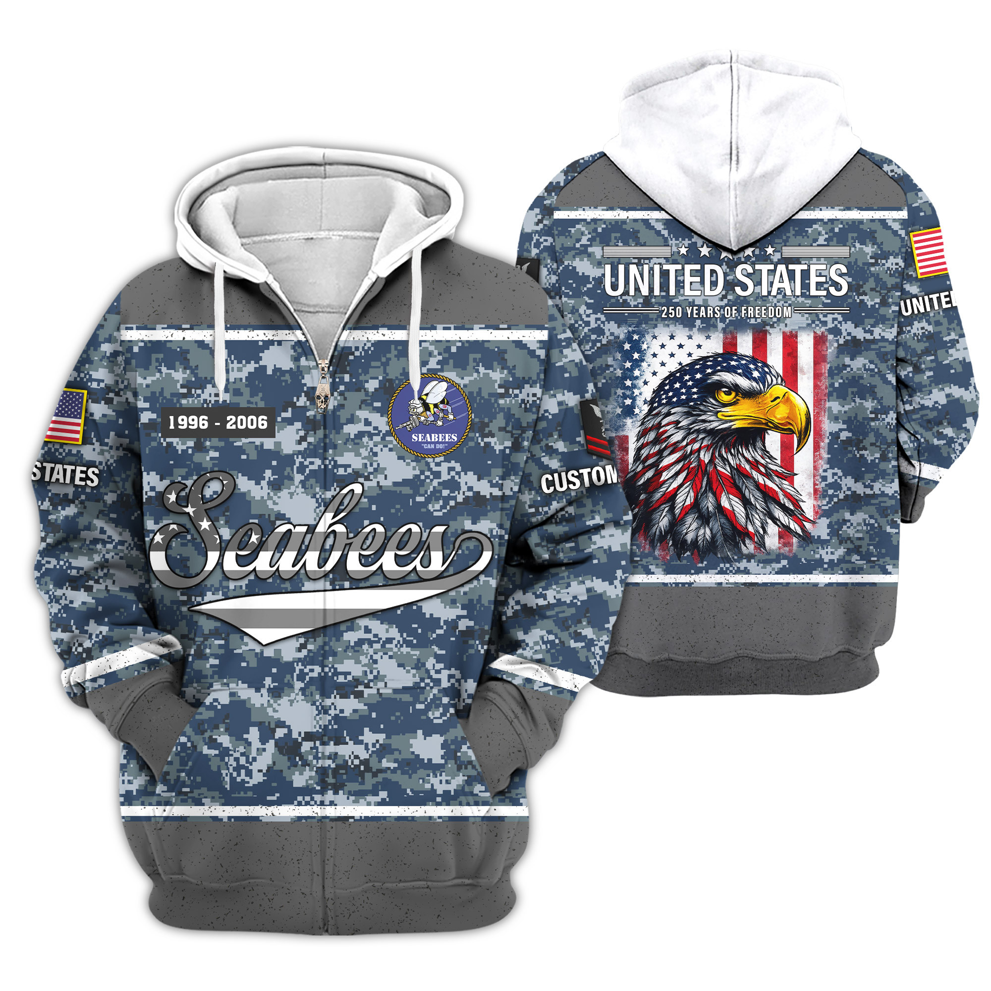 Premium Custom US Seabees Zip Up Hoodie VPVC609119, Gifts For Seabees Veteran, Gifts For Veterans Day