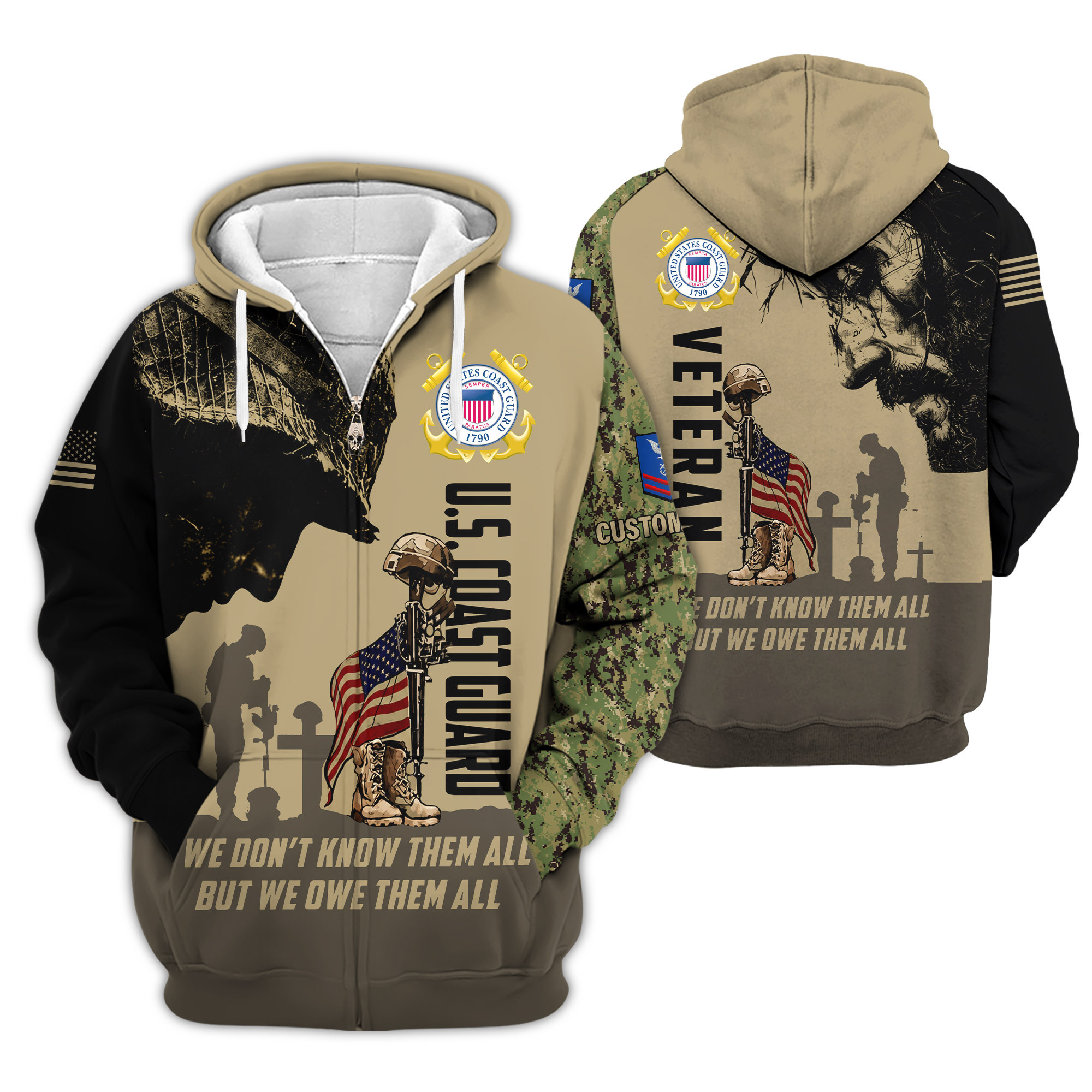 Premium Custom USCG Zip Up Hoodie VPVC609135, Gifts For Coast Guard Veteran, Gifts For Veterans Day