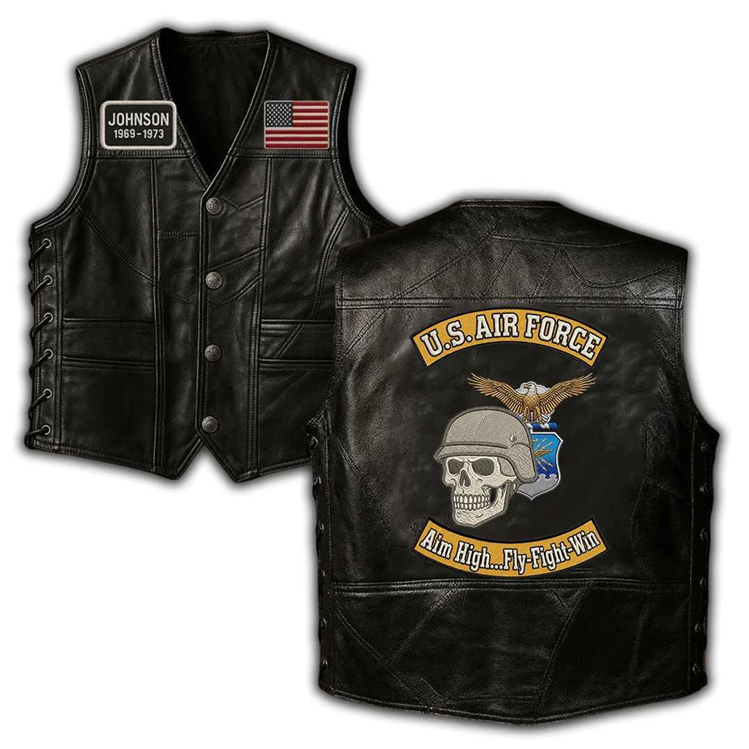 Premium USAF Veterans Custom Leather Motor Vest VPVC702434, Gifts For Air Force Veteran, Gifts On Father’s Day, Veterans Day