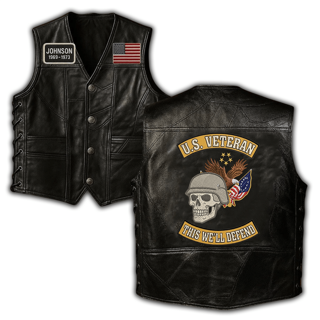 Premium US Veteran Custom Leather Motor Vest VPVC609137, Gifts For US Veteran, Gifts On Father’s Day, Veterans Day
