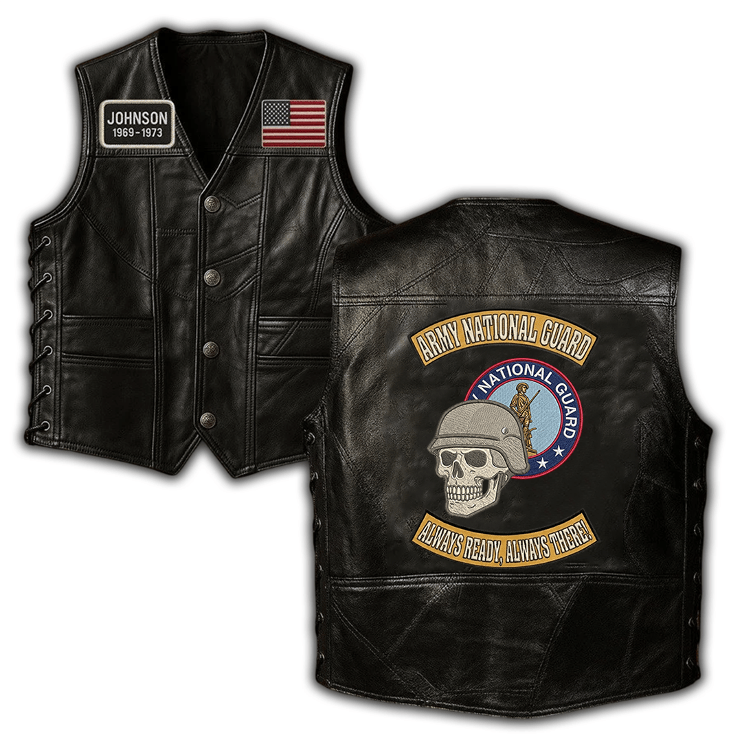 Premium Army National Guard Custom Leather Motor Vest VPVC702438, Gifts For Army National Guard Veteran, Gifts On Father’s Day, Veterans Day