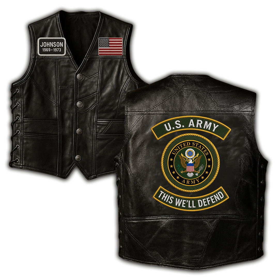 Premium US Army Veterans Custom Leather Motor Vest VPVC702441, Gifts For Army Veteran, Gifts On Father’s Day, Veterans Day