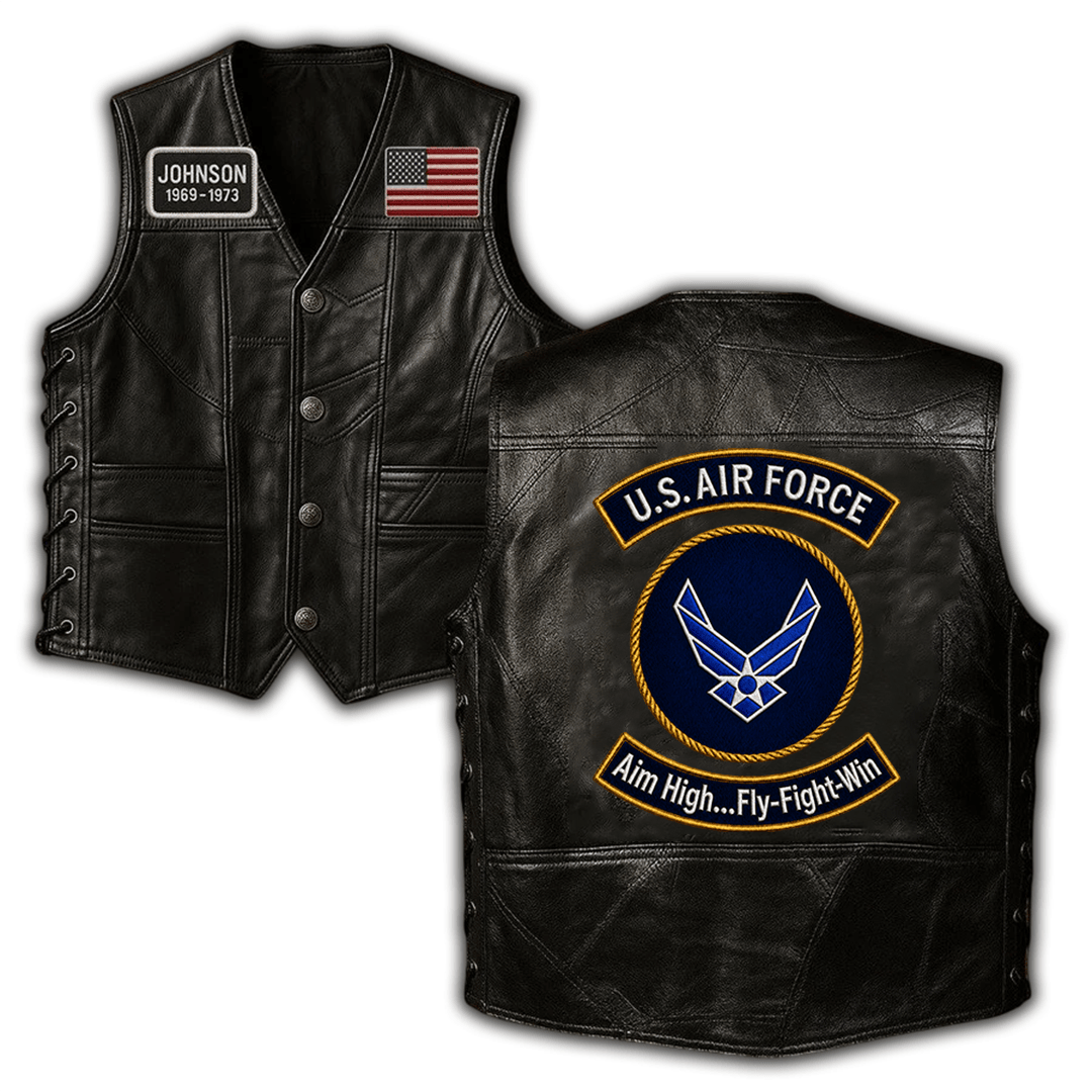 Premium USAF Veterans Custom Leather Motor Vest VPVC702444, Gifts For Air Force Veteran, Gifts On Father’s Day, Veterans Day