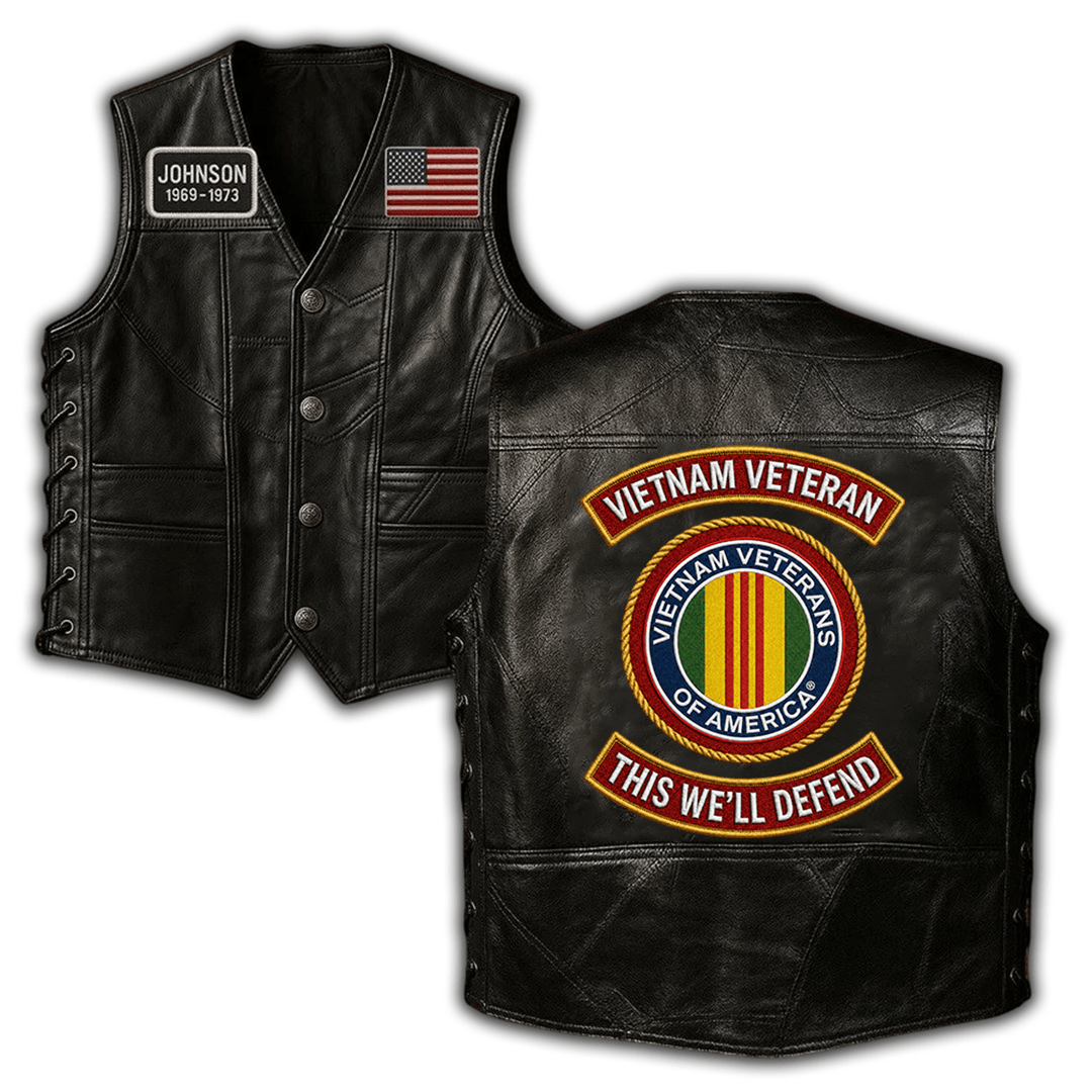 Premium Vietnam Veteran Custom Leather Motor Vest VPVC702446, Gifts For Vietnam Veteran, Gifts On Father’s Day, Veterans Day