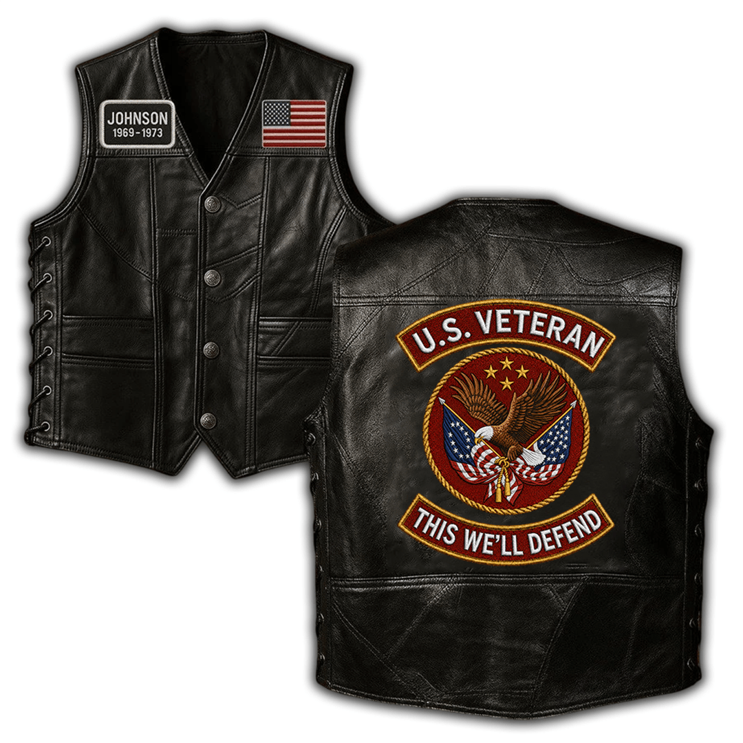 Premium US Veteran Custom Leather Motor Vest VPVC702447, Gifts For US Veteran, Gifts On Father’s Day, Veterans Day