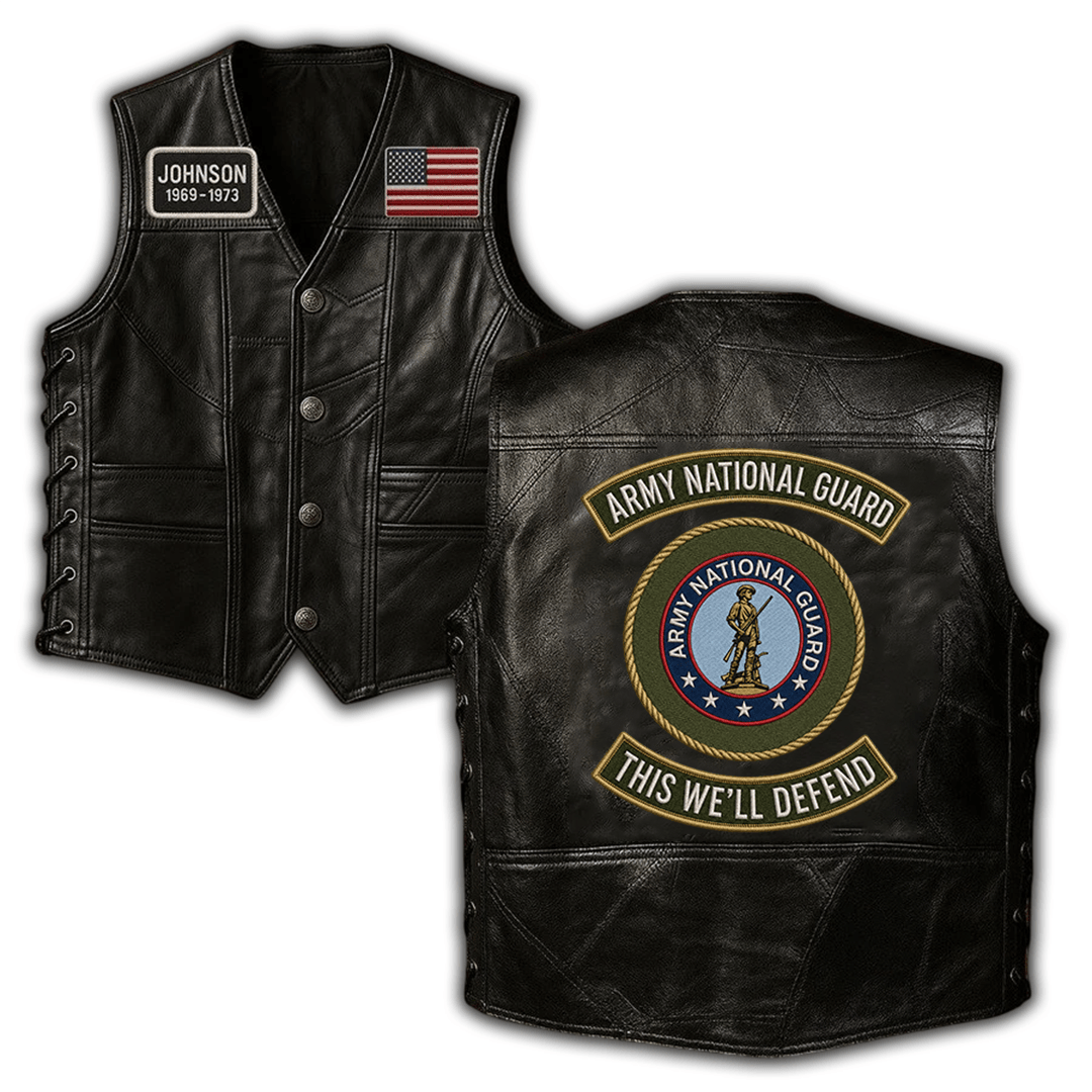 Premium Army National Guard Custom Leather Motor Vest VPVC702448, Gifts For Army National Guard Veteran, Gifts On Father’s Day, Veterans Day