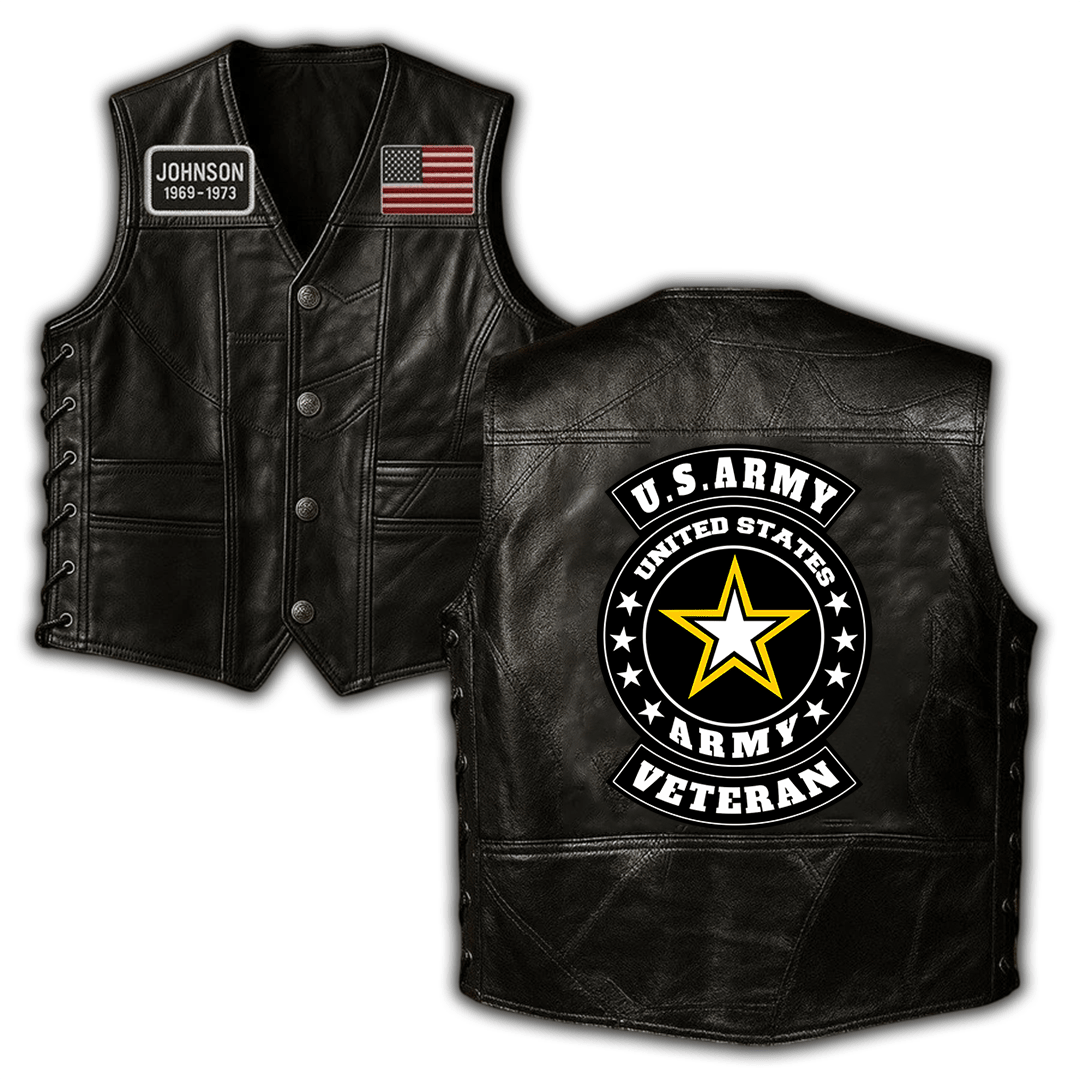 Premium US Army Veterans Custom Leather Motor Vest VPVC702451, Gifts For Army Veteran, Gifts On Father’s Day, Veterans Day