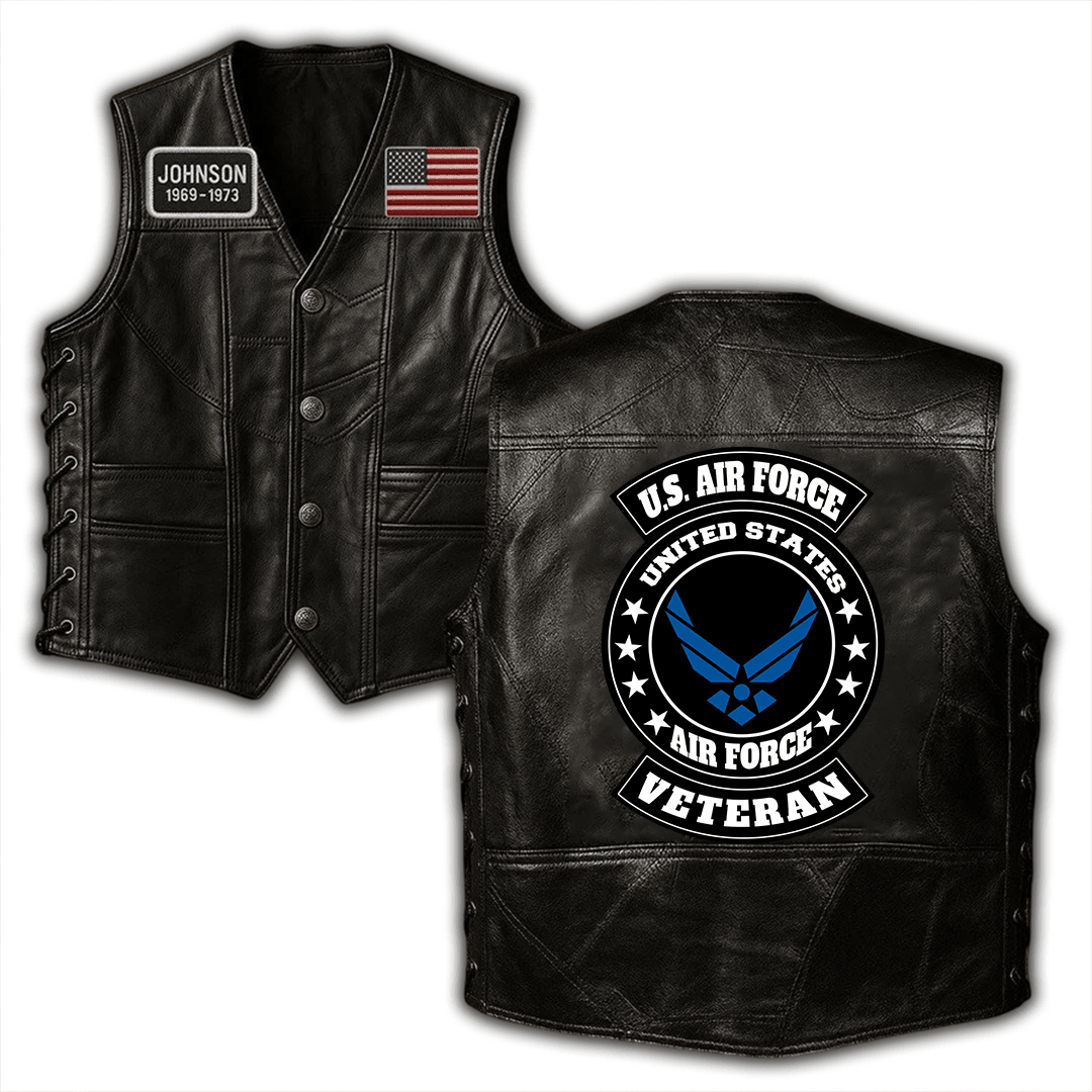 Premium USAF Veterans Custom Leather Motor Vest VPVC702454, Gifts For Air Force Veteran, Gifts On Father’s Day, Veterans Day