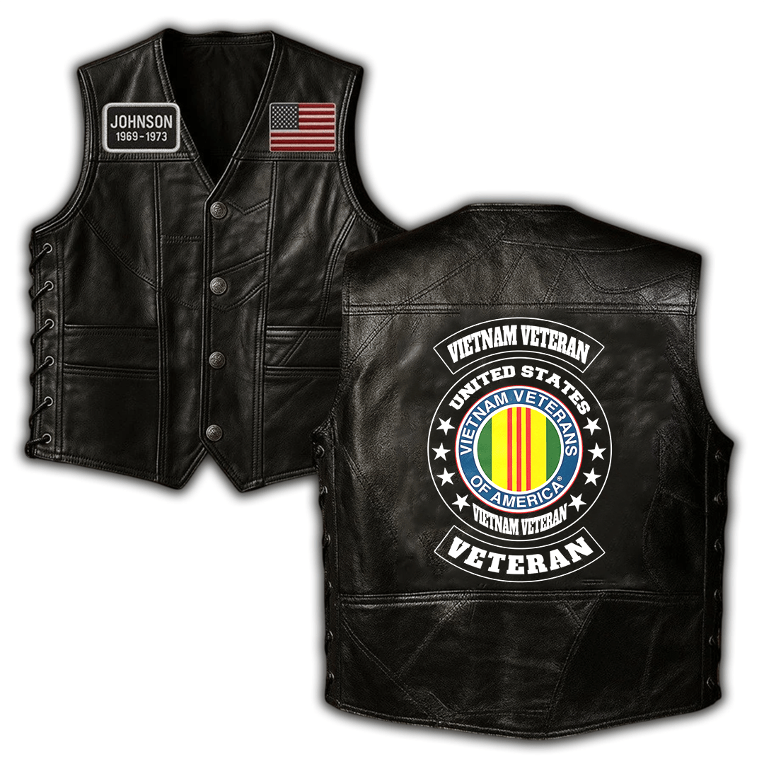 Premium Vietnam Veteran Custom Leather Motor Vest VPVC702456, Gifts For Vietnam Veteran, Gifts On Father’s Day, Veterans Day