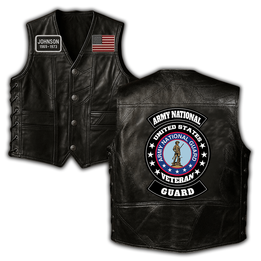 Premium Army National Guard Custom Leather Motor Vest VPVC702458, Gifts For Army National Guard Veteran, Gifts On Father’s Day, Veterans Day