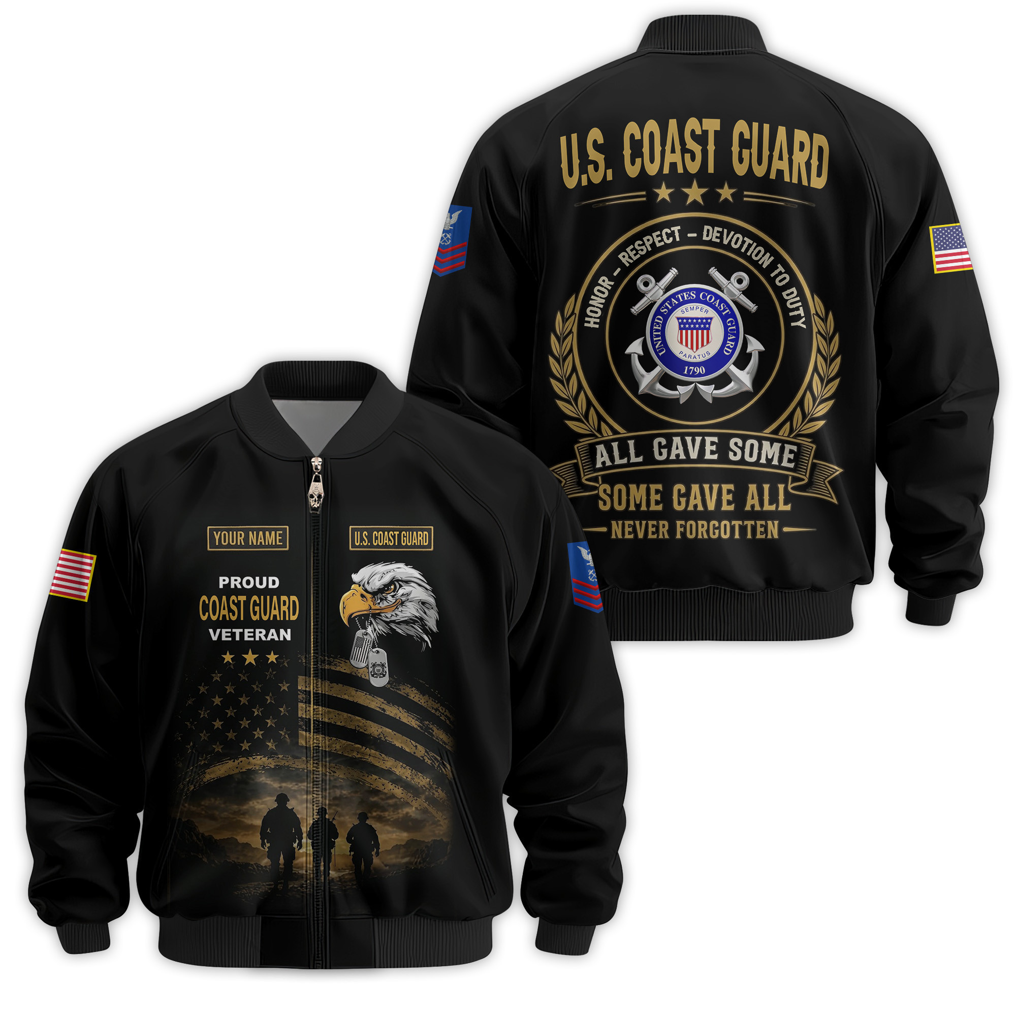 Premium Custom USCG Veteran Bomber Jacket VPVC811015, Gifts For Coast Guard Veteran, Gifts On Father’s Day, Veterans Day