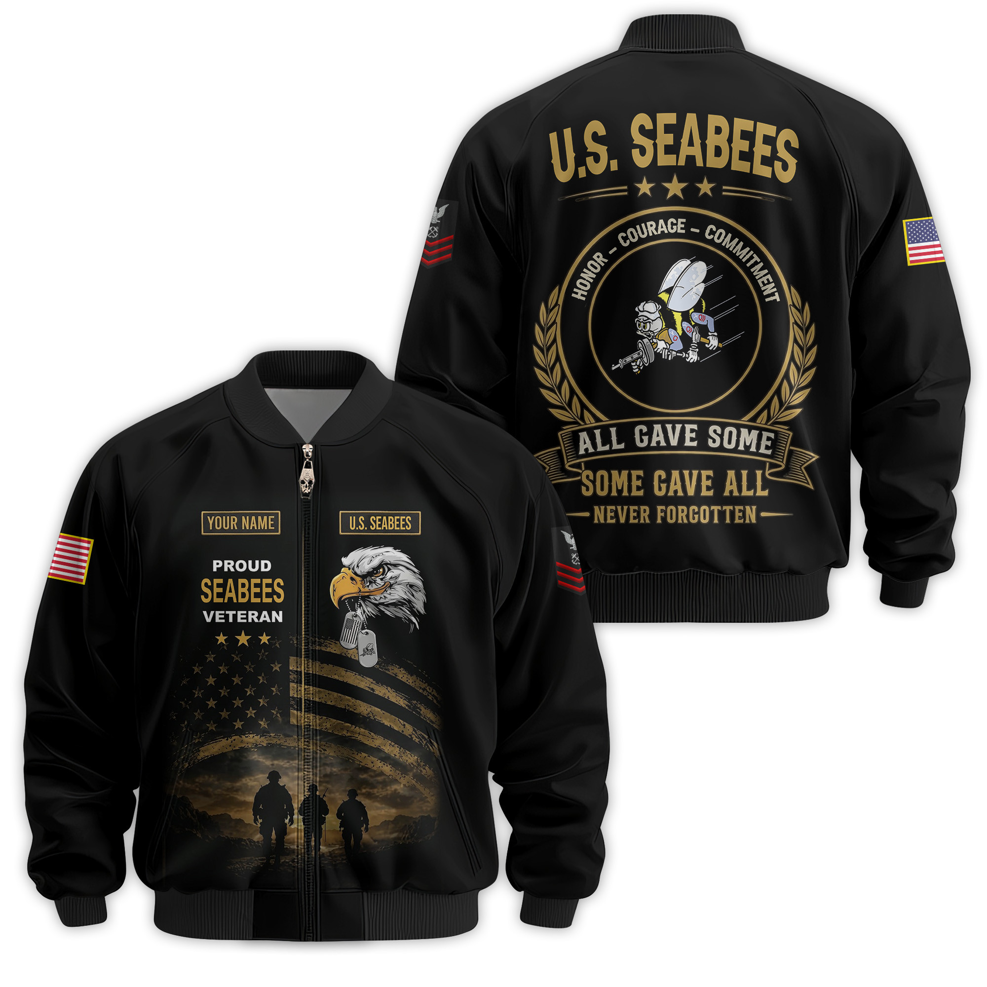 Premium Custom US Seabees Bomber Jacket VPVC811019, Gifts For Seabees Veteran, Gifts On Father’s Day, Veterans Day