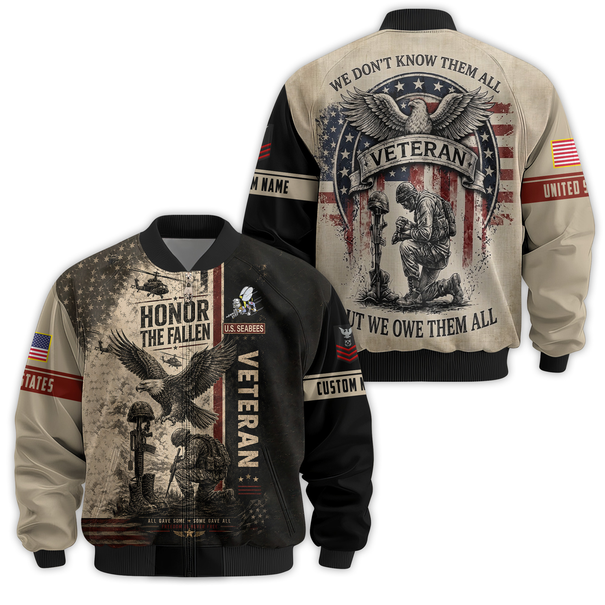 Premium Custom US Seabees Bomber Jacket VPVC811049, Gifts For Seabees Veteran, Gifts On Father’s Day, Veterans Day