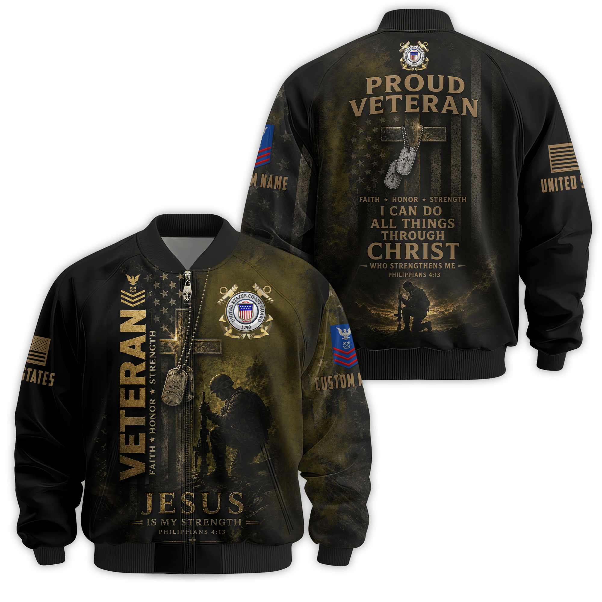 Premium Custom USCG Veteran Bomber Jacket VPVC811055, Gifts For Coast Guard Veteran, Gifts On Father’s Day, Veterans Day