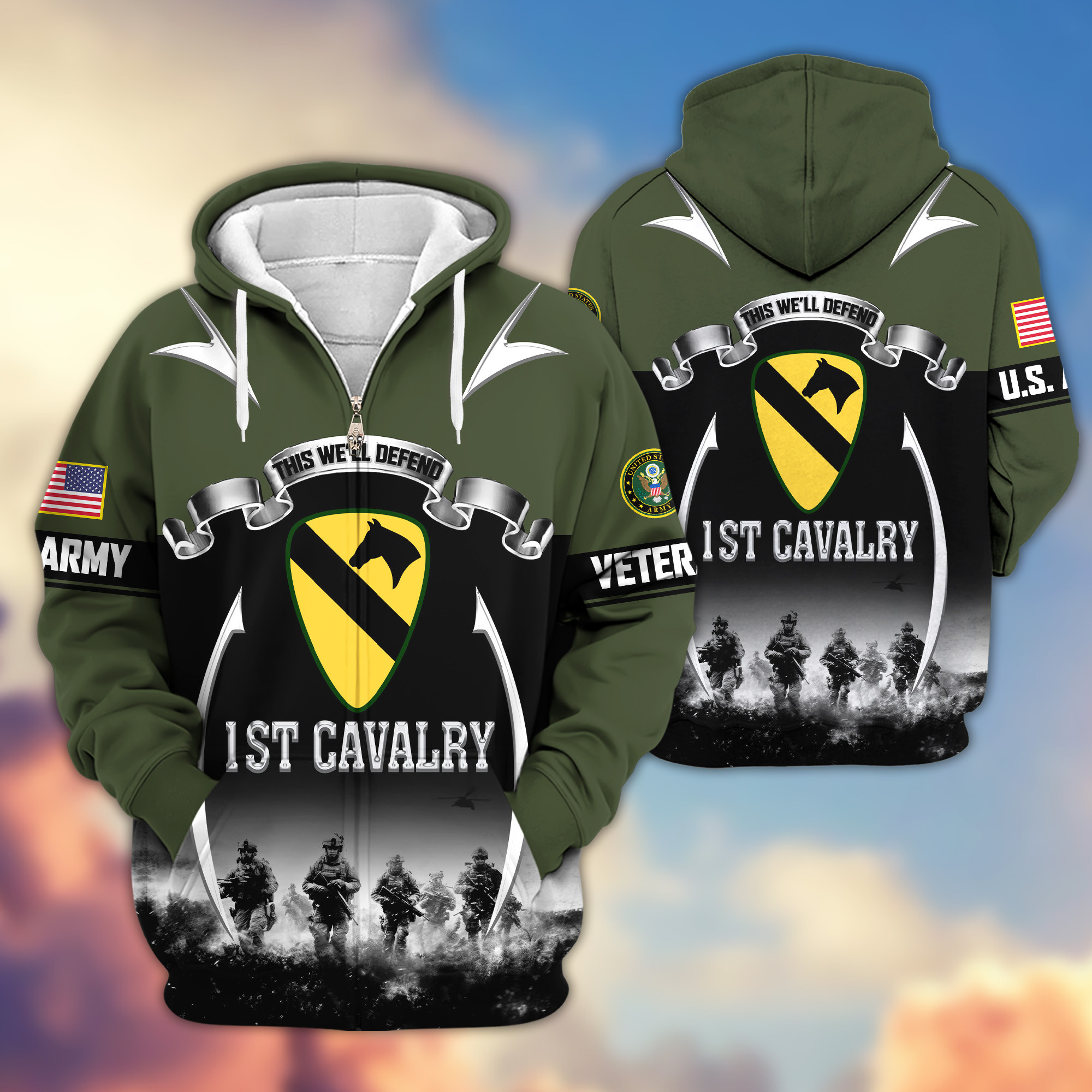 Premium 1st Cavalry Division Zip Up Hoodie VPVC620091, Gifts For Army Veteran, Gifts For Veterans Day