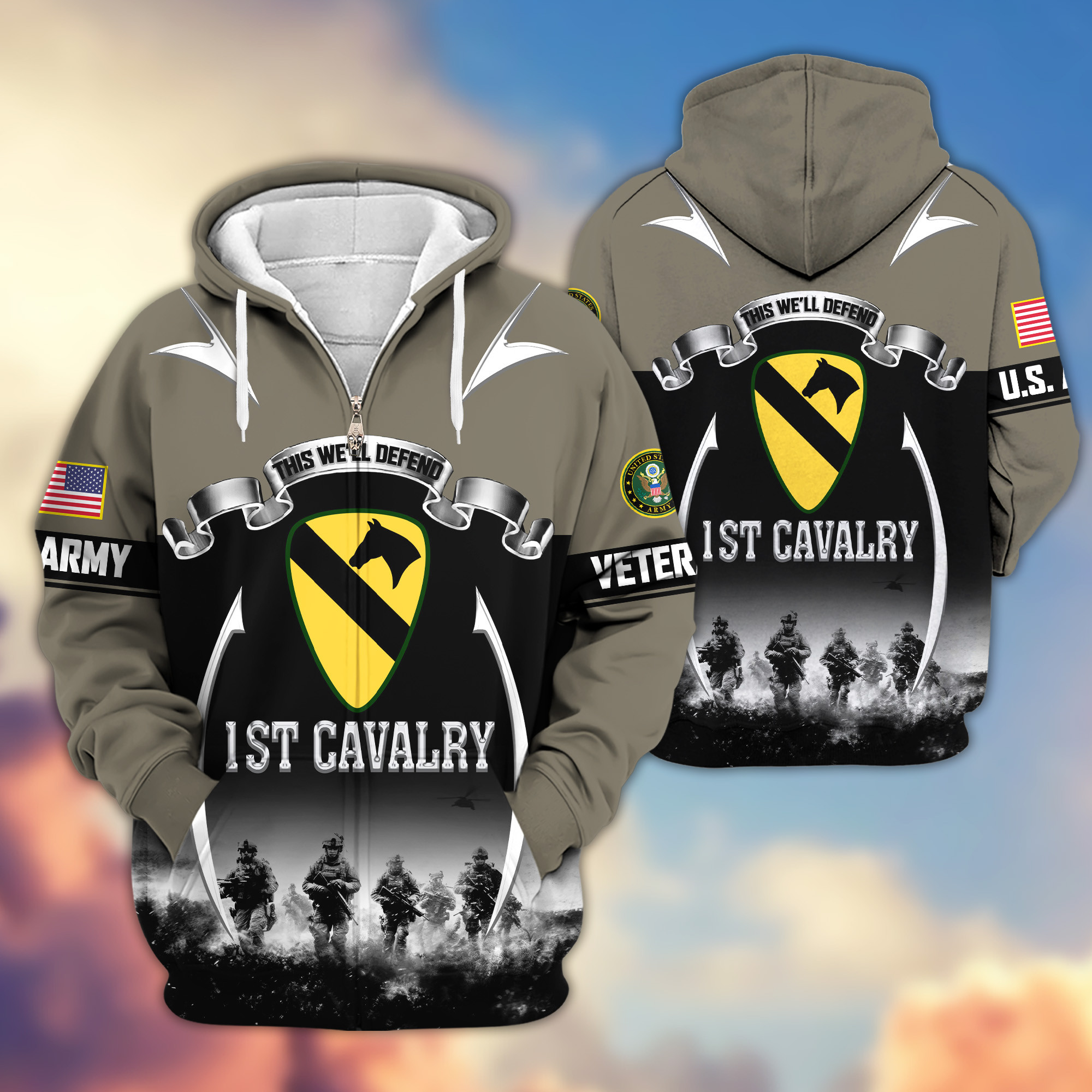 Premium 1st Cavalry Division Zip Up Hoodie VPVC620092, Gifts For Army Veteran, Gifts For Veterans Day