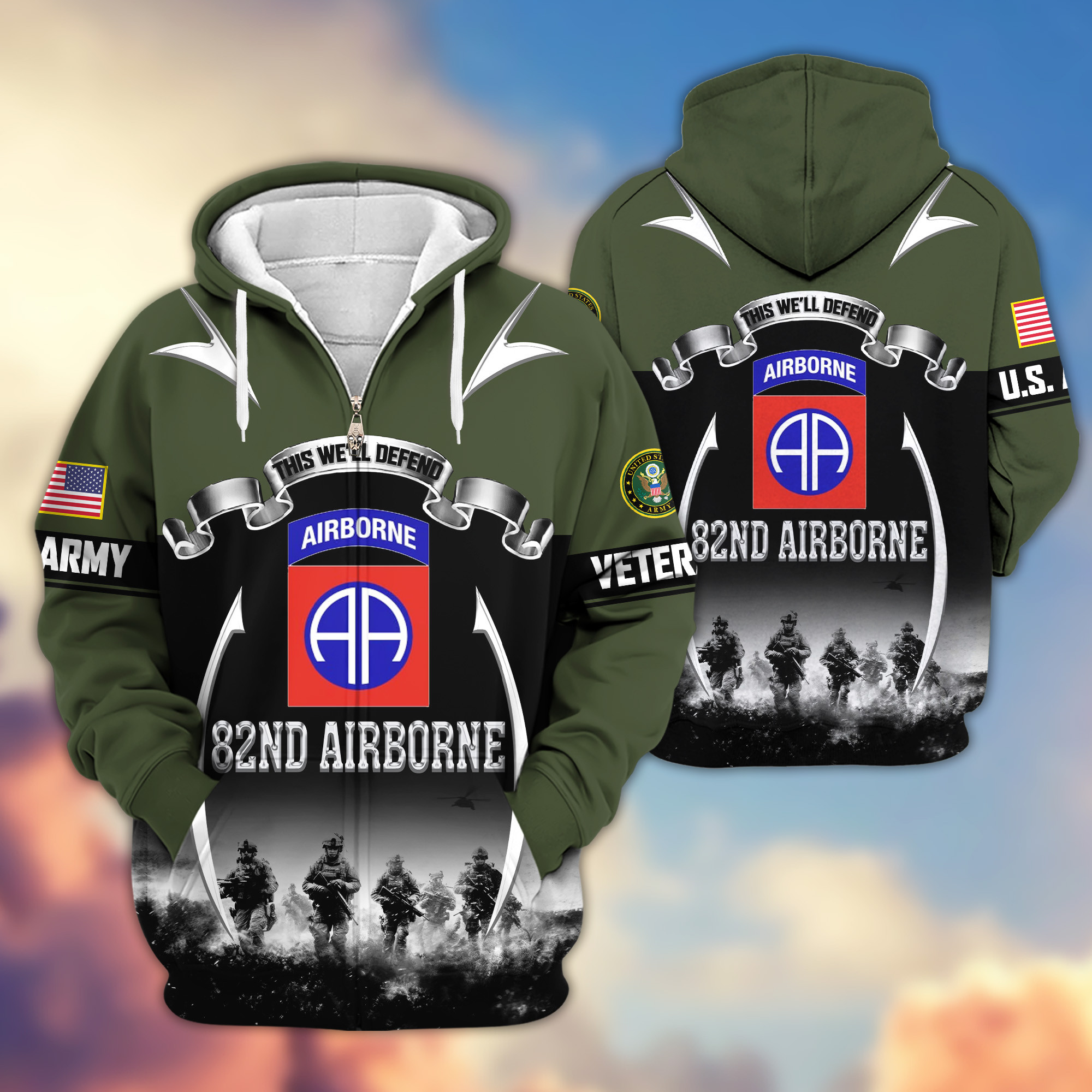 Premium 82nd Airborne Zip Up Hoodie VPVC620093, Gifts For Army Veteran, Gifts For Veterans Day