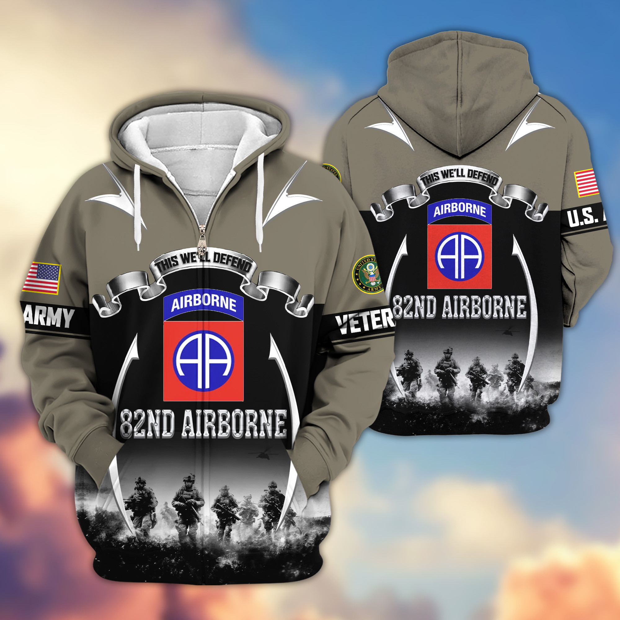 Premium 82nd Airborne Zip Up Hoodie VPVC620094, Gifts For Army Veteran, Gifts For Veterans Day