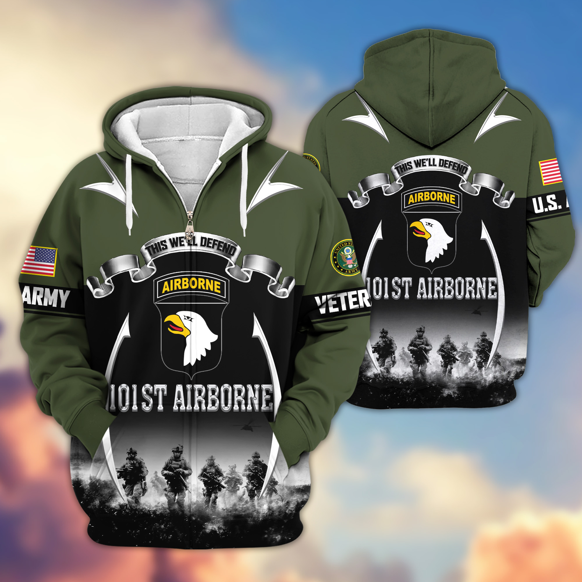 Premium 101st Airborne Zip Up Hoodie VPVC620095, Gifts For Army Veteran, Gifts For Veterans Day