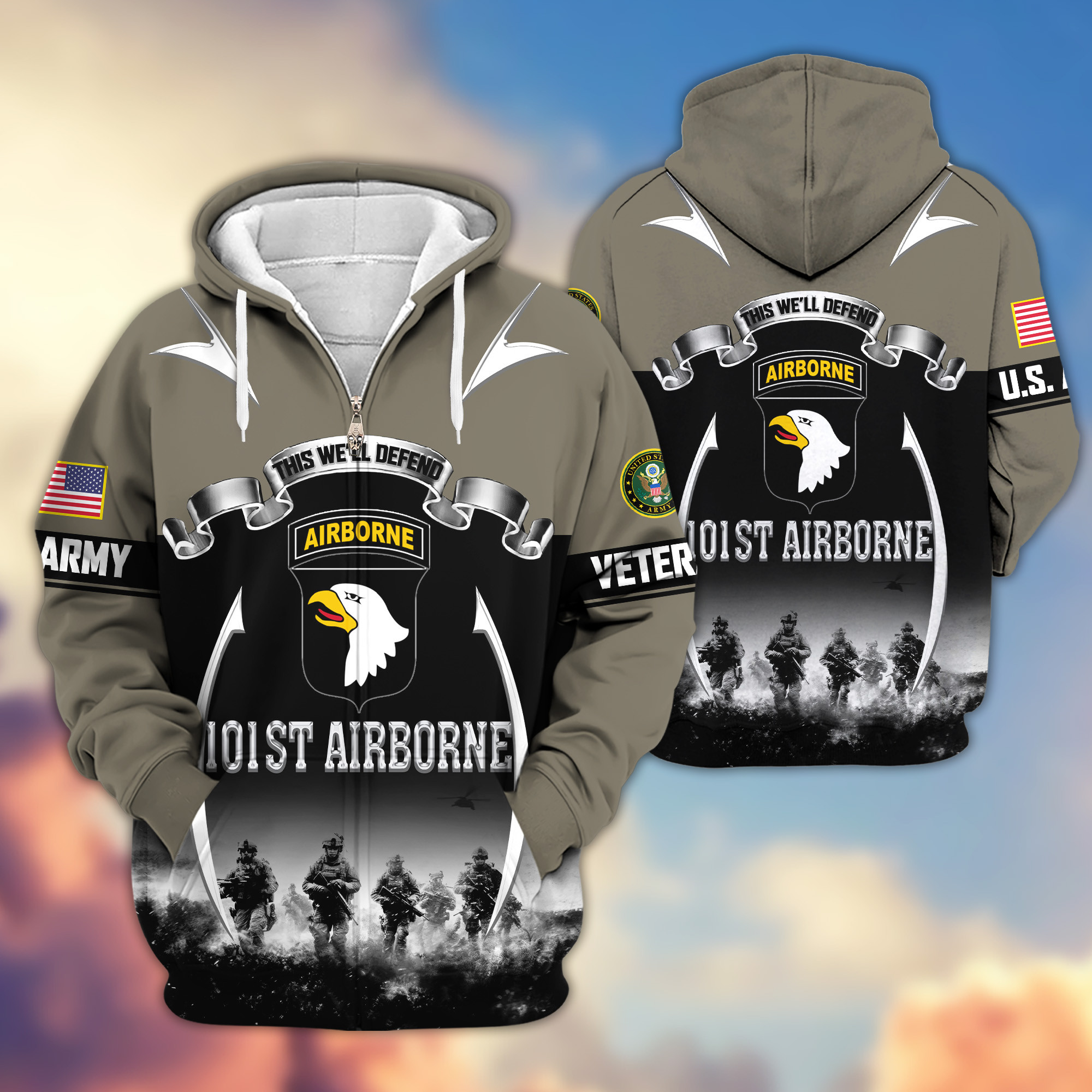 Premium 101st Airborne Zip Up Hoodie VPVC620096, Gifts For Army Veteran, Gifts For Veterans Day