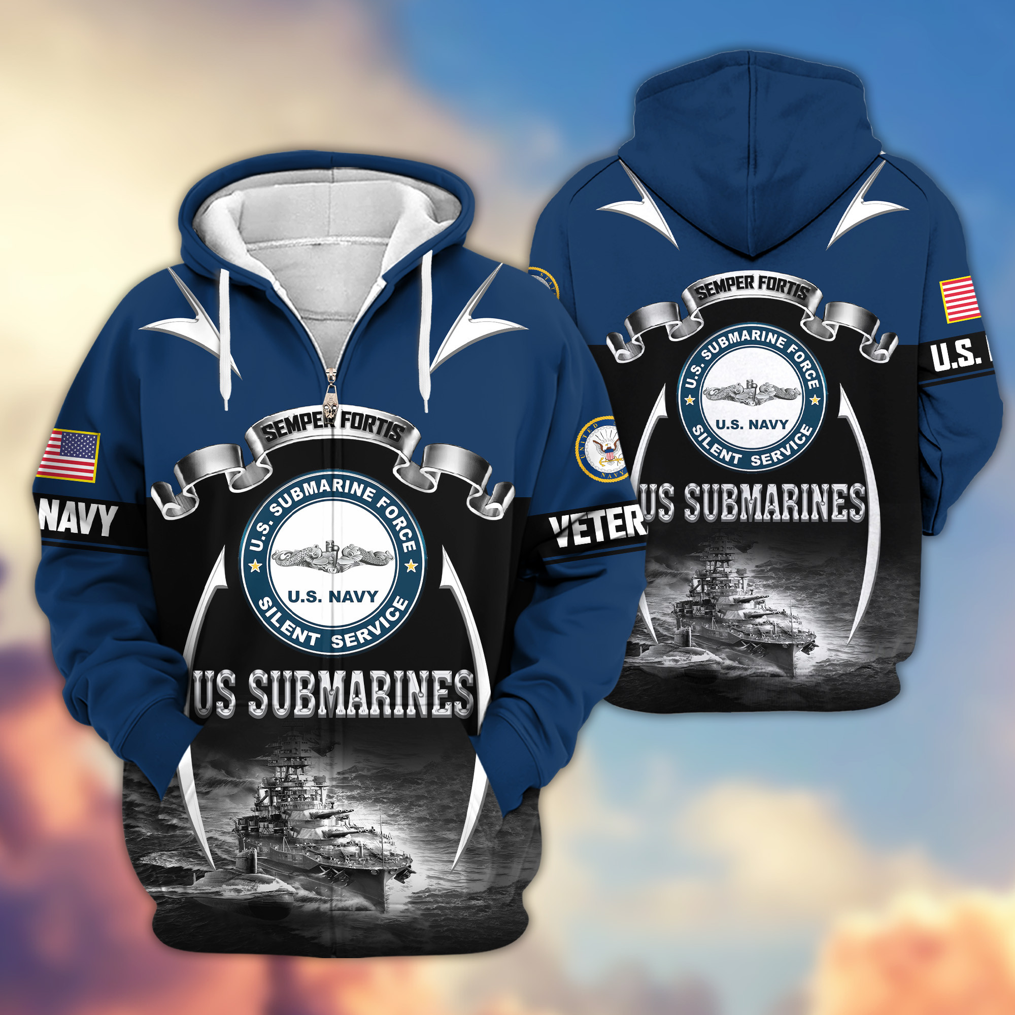 Premium US Submarine Zip Up Hoodie VPVC620097, Gifts For Army Veteran, Gifts For Veterans Day