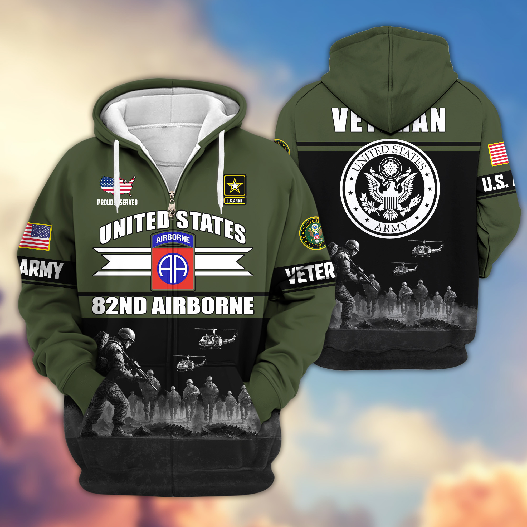 Premium 82nd Airborne Zip Up Hoodie VPVC620103, Gifts For Army Veteran, Gifts For Veterans Day