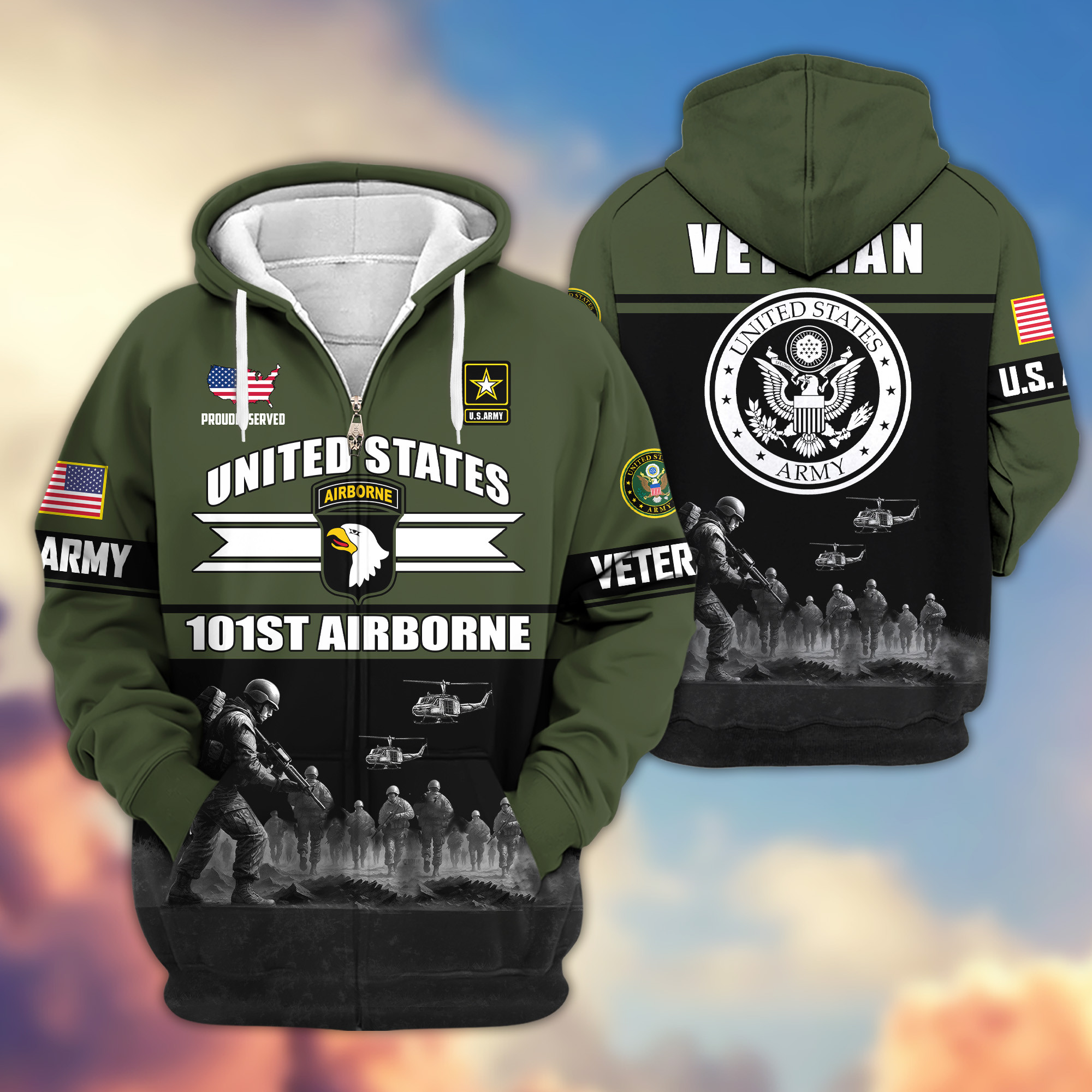 Premium 101st Airborne Zip Up Hoodie VPVC620105, Gifts For Army Veteran, Gifts For Veterans Day