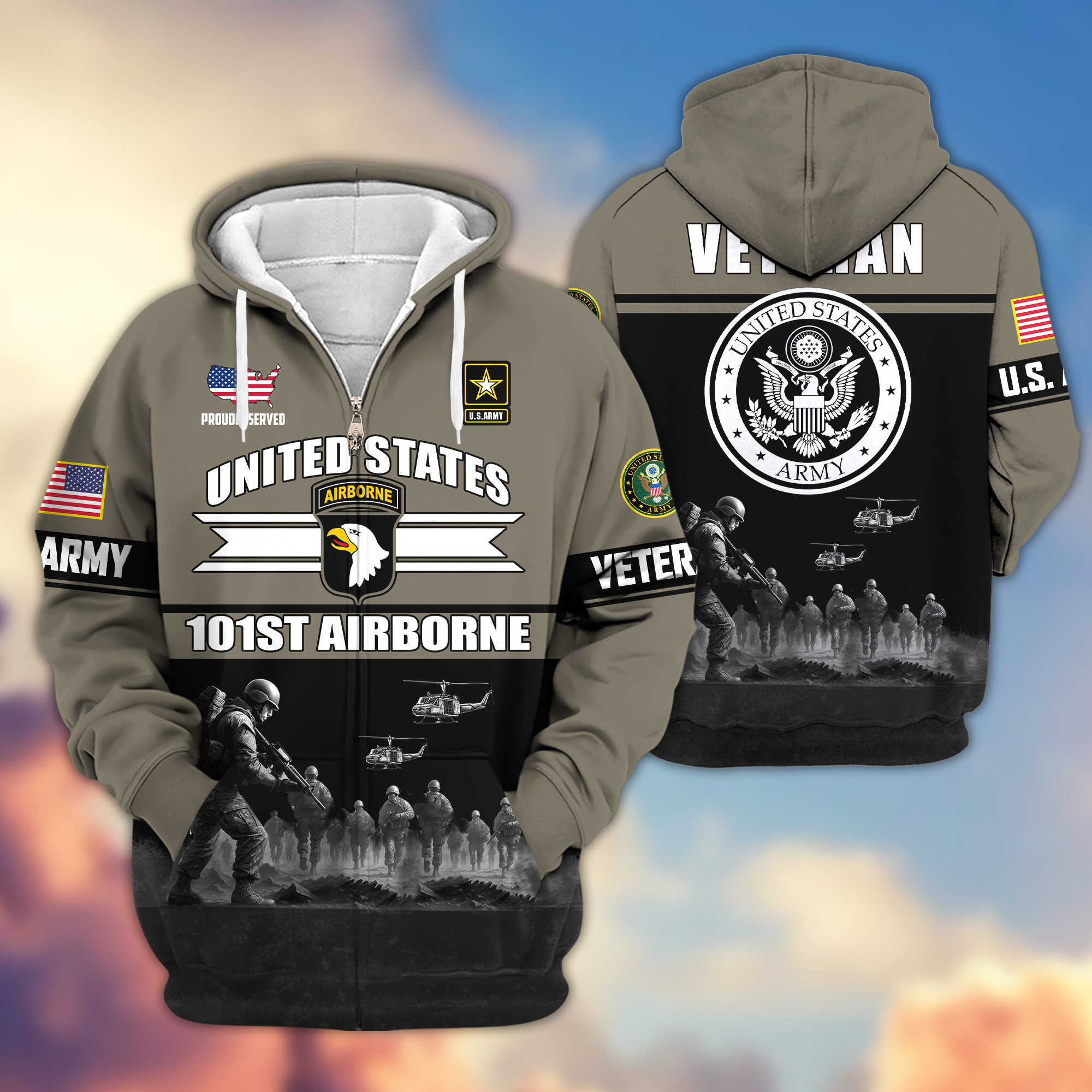 Premium 101st Airborne Zip Up Hoodie VPVC620106, Gifts For Army Veteran, Gifts For Veterans Day