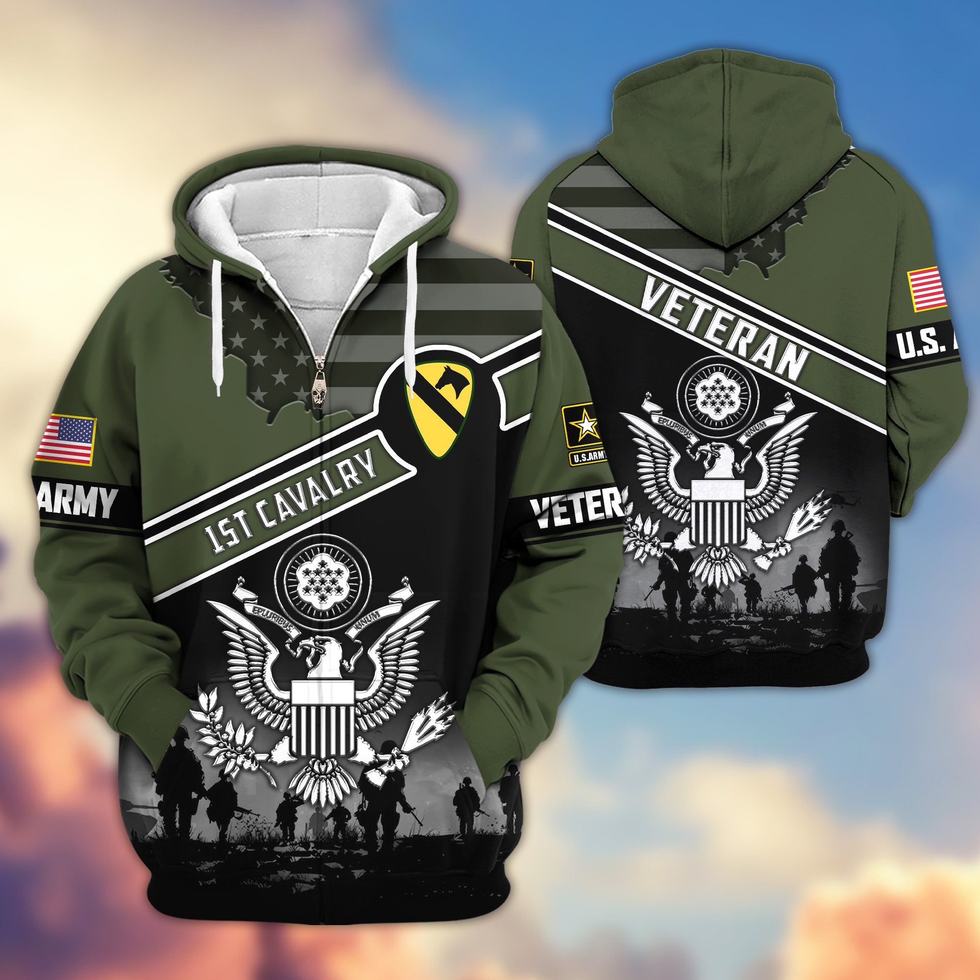 Premium 1st Cavalry Division Zip Up Hoodie VPVC620111, Gifts For Army Veteran, Gifts For Veterans Day