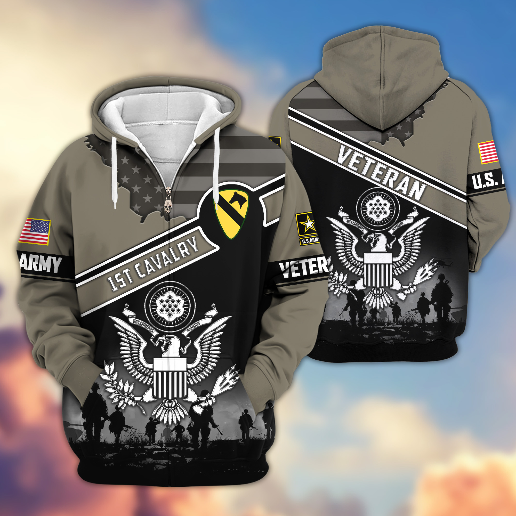 Premium 1st Cavalry Division Zip Up Hoodie VPVC620112, Gifts For Army Veteran, Gifts For Veterans Day