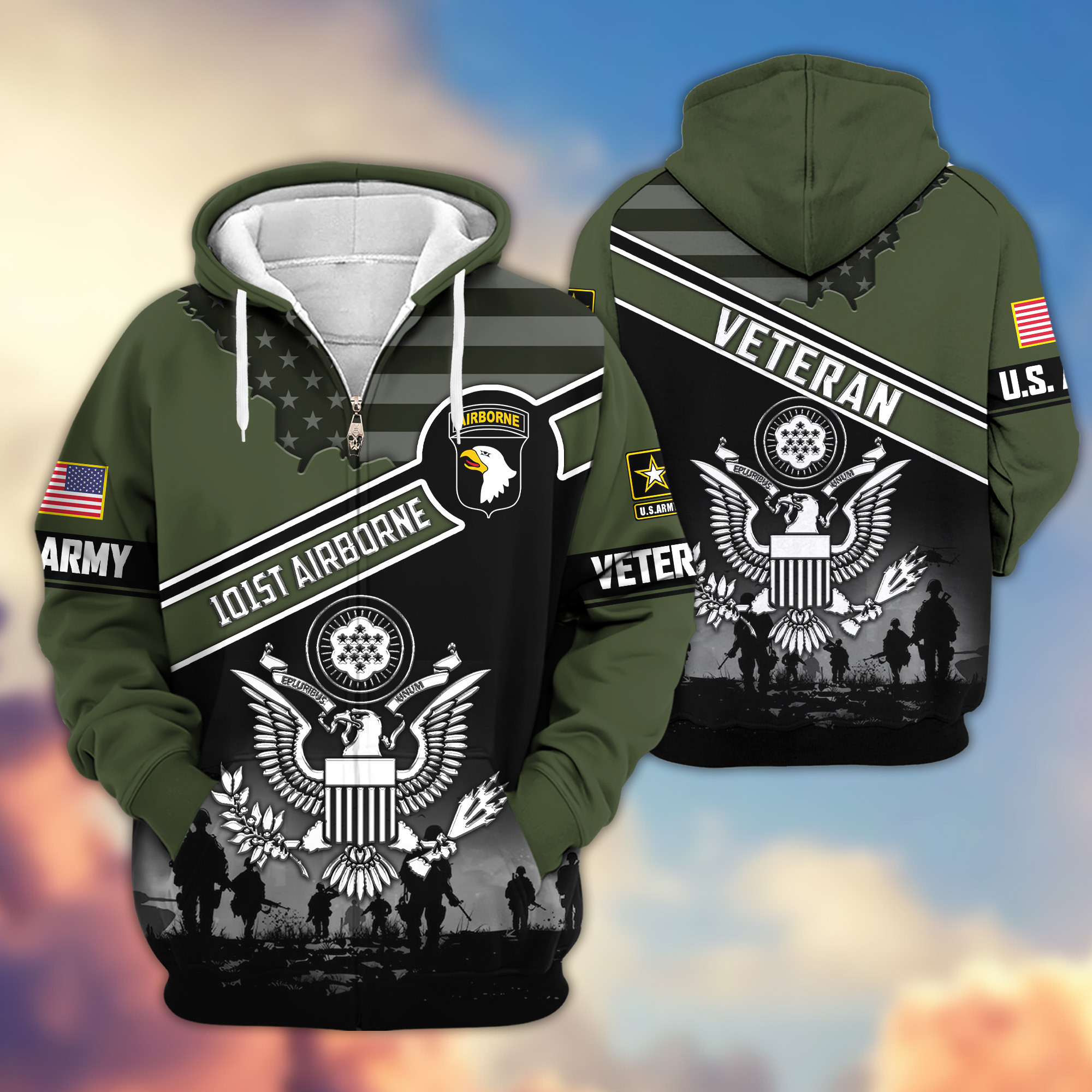 Premium 101st Airborne Zip Up Hoodie VPVC620115, Gifts For Army Veteran, Gifts For Veterans Day