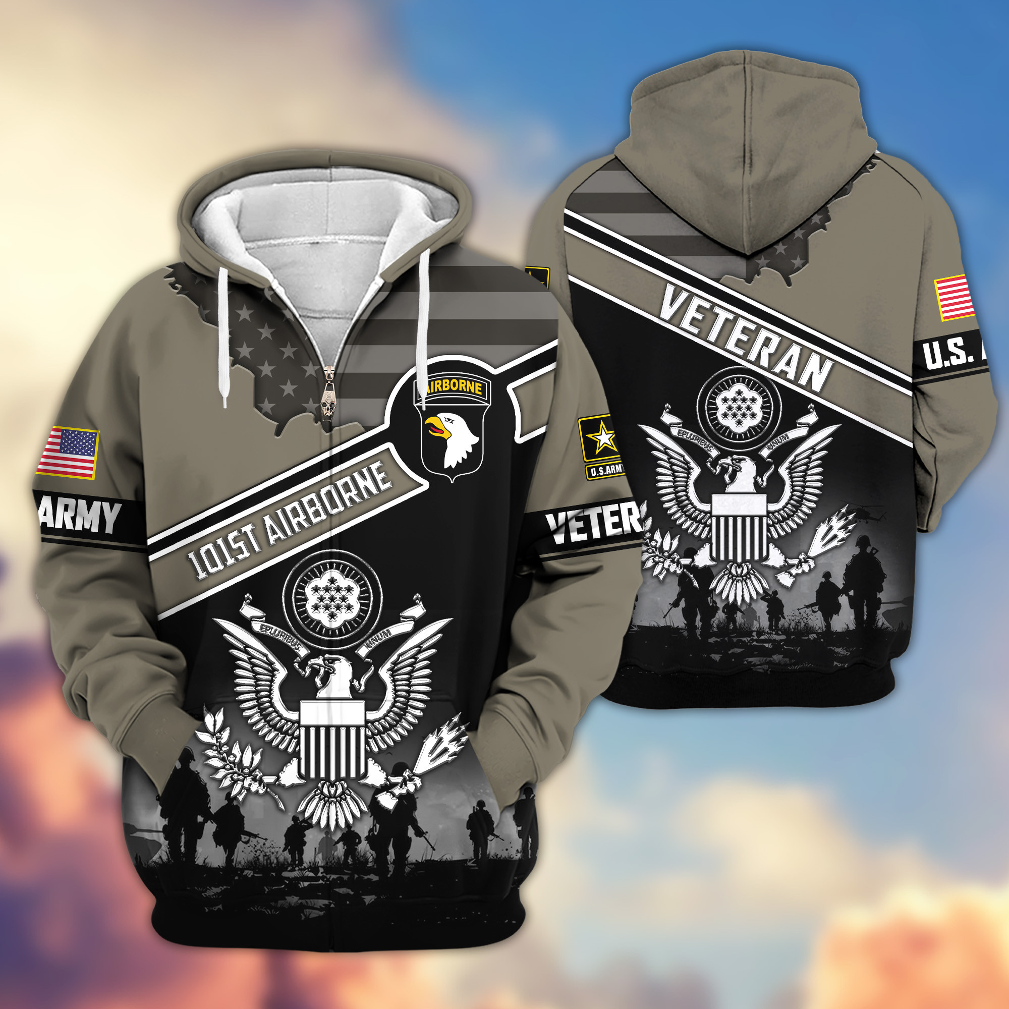 Premium 101st Airborne Zip Up Hoodie VPVC620116, Gifts For Army Veteran, Gifts For Veterans Day