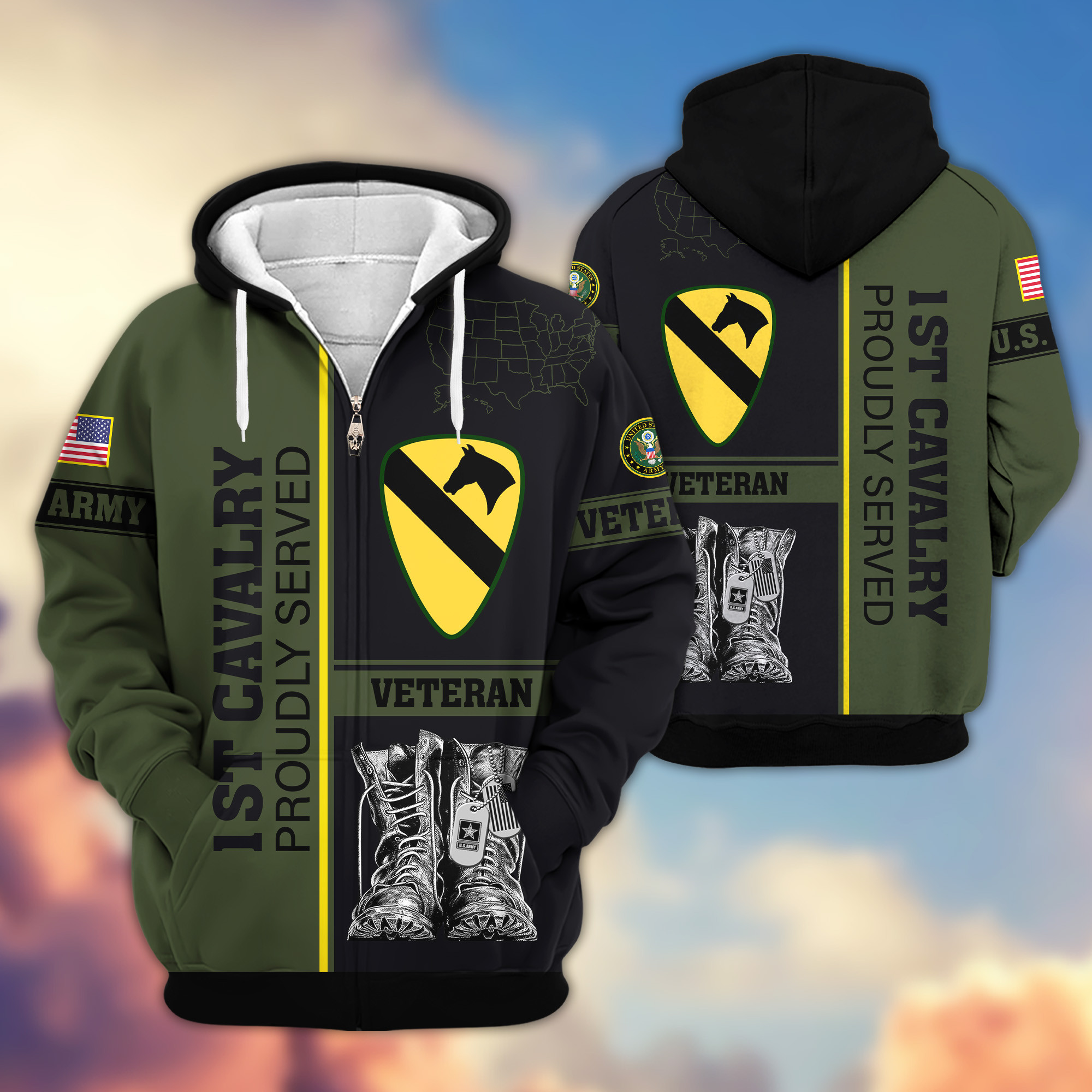 Premium 1st Cavalry Division Zip Up Hoodie VPVC620121, Gifts For Army Veteran, Gifts For Veterans Day