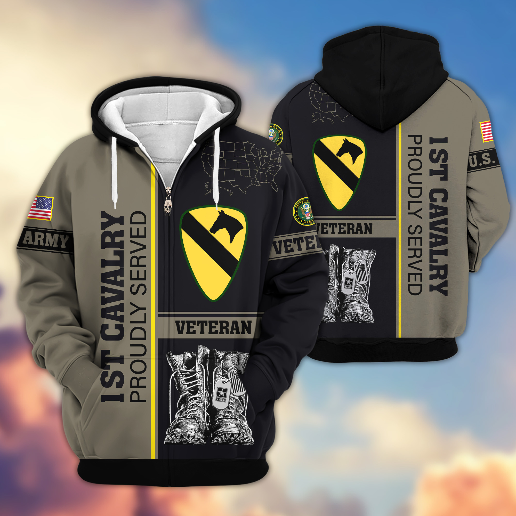 Premium 1st Cavalry Division Zip Up Hoodie VPVC620122, Gifts For Army Veteran, Gifts For Veterans Day