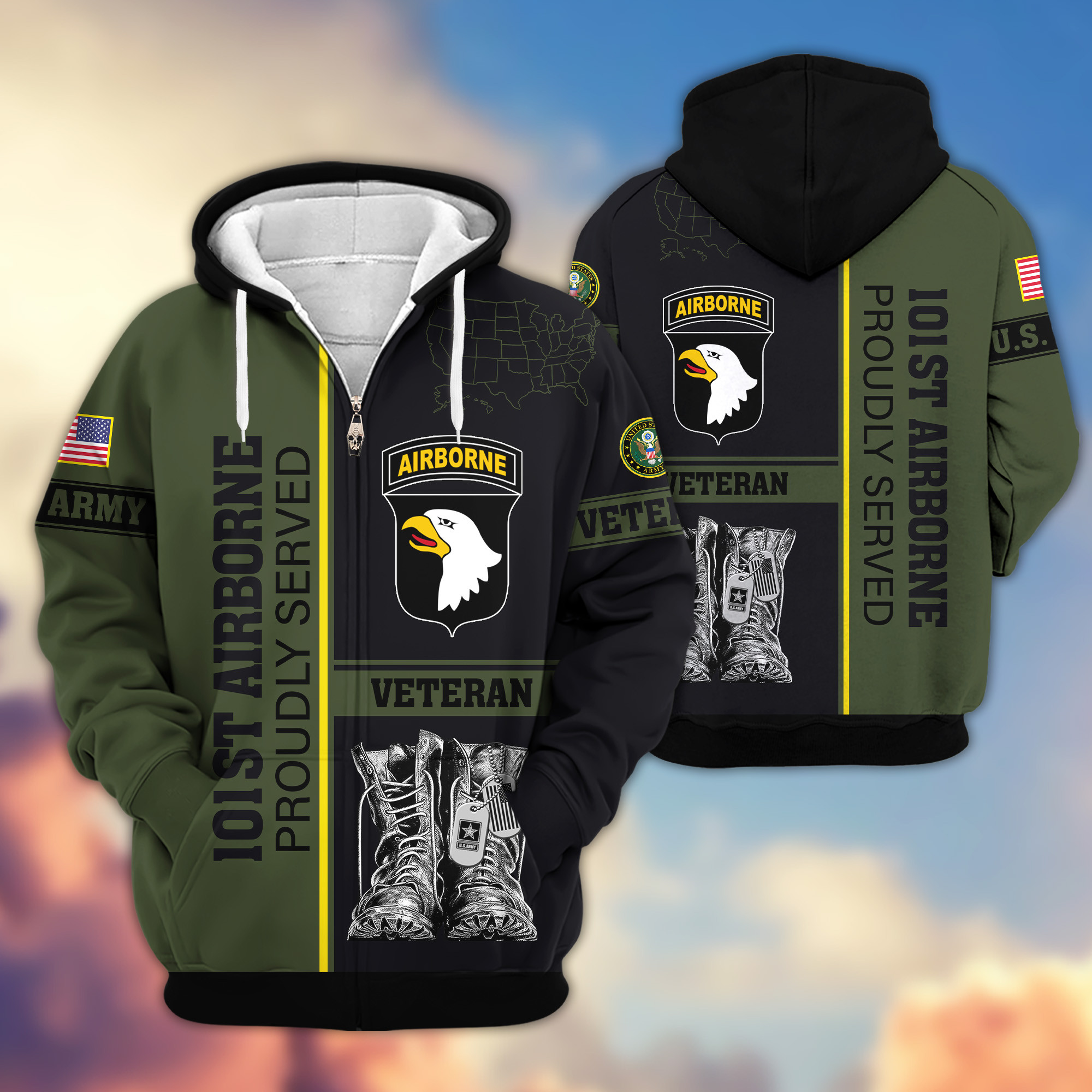 Premium 101st Airborne Zip Up Hoodie VPVC620125, Gifts For Army Veteran, Gifts For Veterans Day