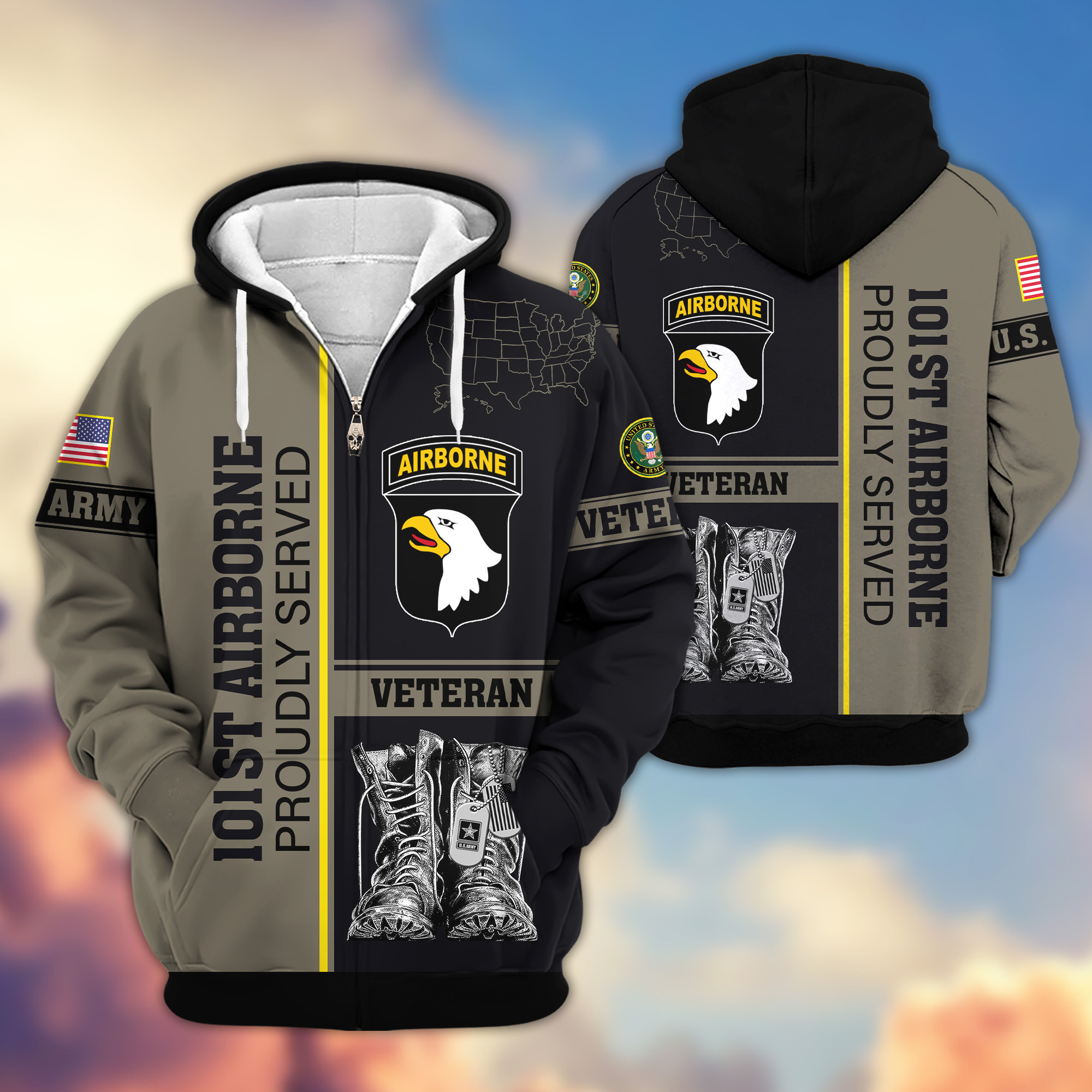Premium 101st Airborne Zip Up Hoodie VPVC620126, Gifts For Army Veteran, Gifts For Veterans Day