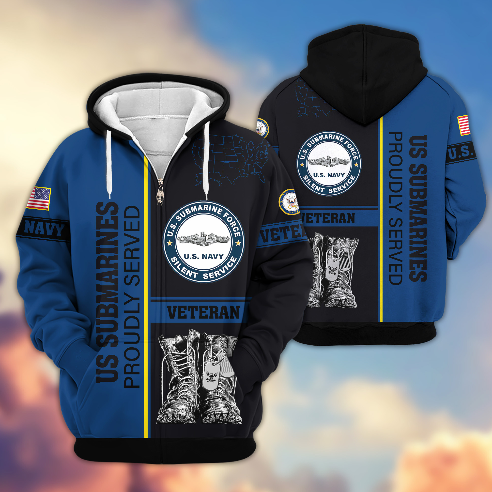 Premium US Submarine Zip Up Hoodie VPVC620127, Gifts For Army Veteran, Gifts For Veterans Day