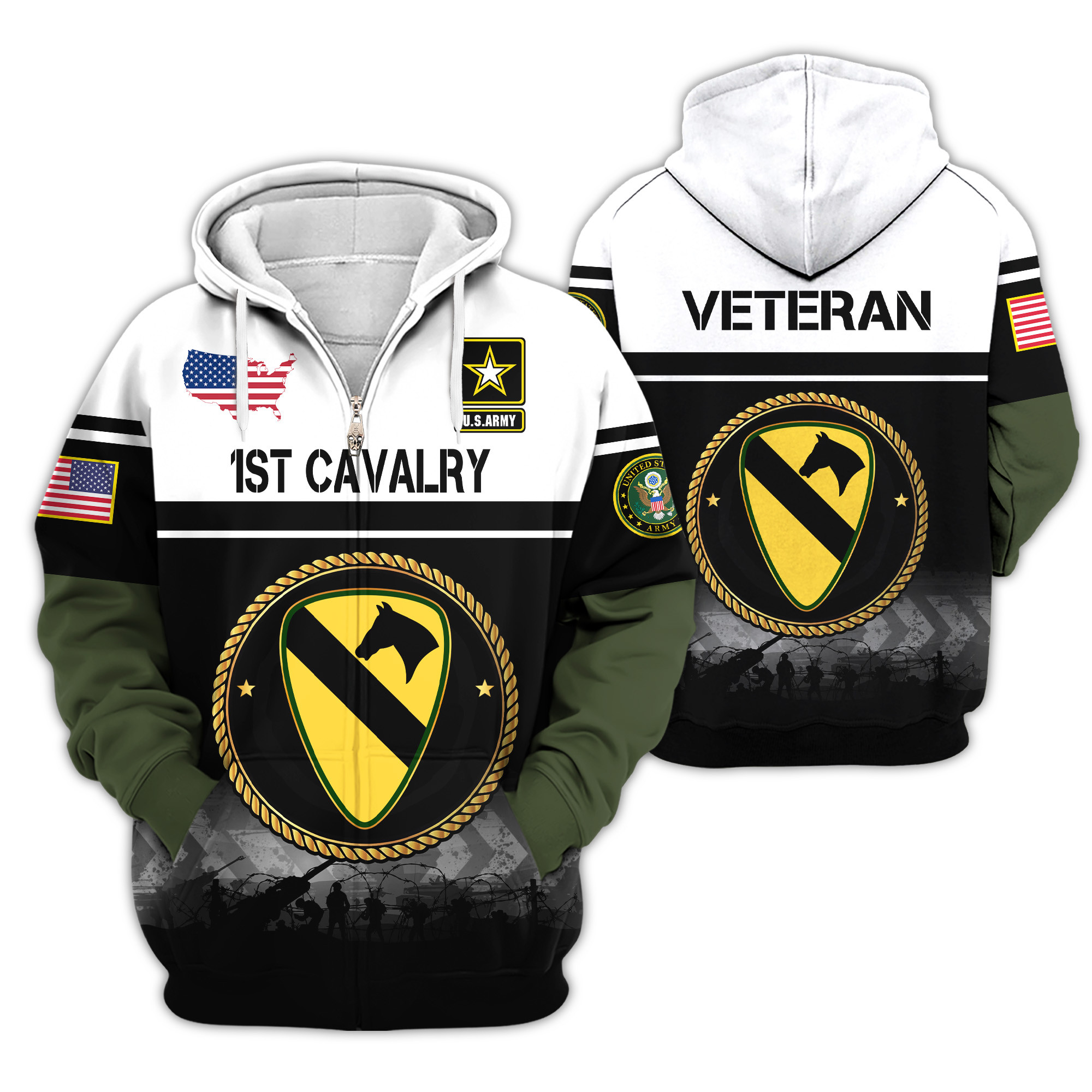 Premium 1st Cavalry Division Zip Up Hoodie VPVC620131, Gifts For Army Veteran, Gifts For Veterans Day