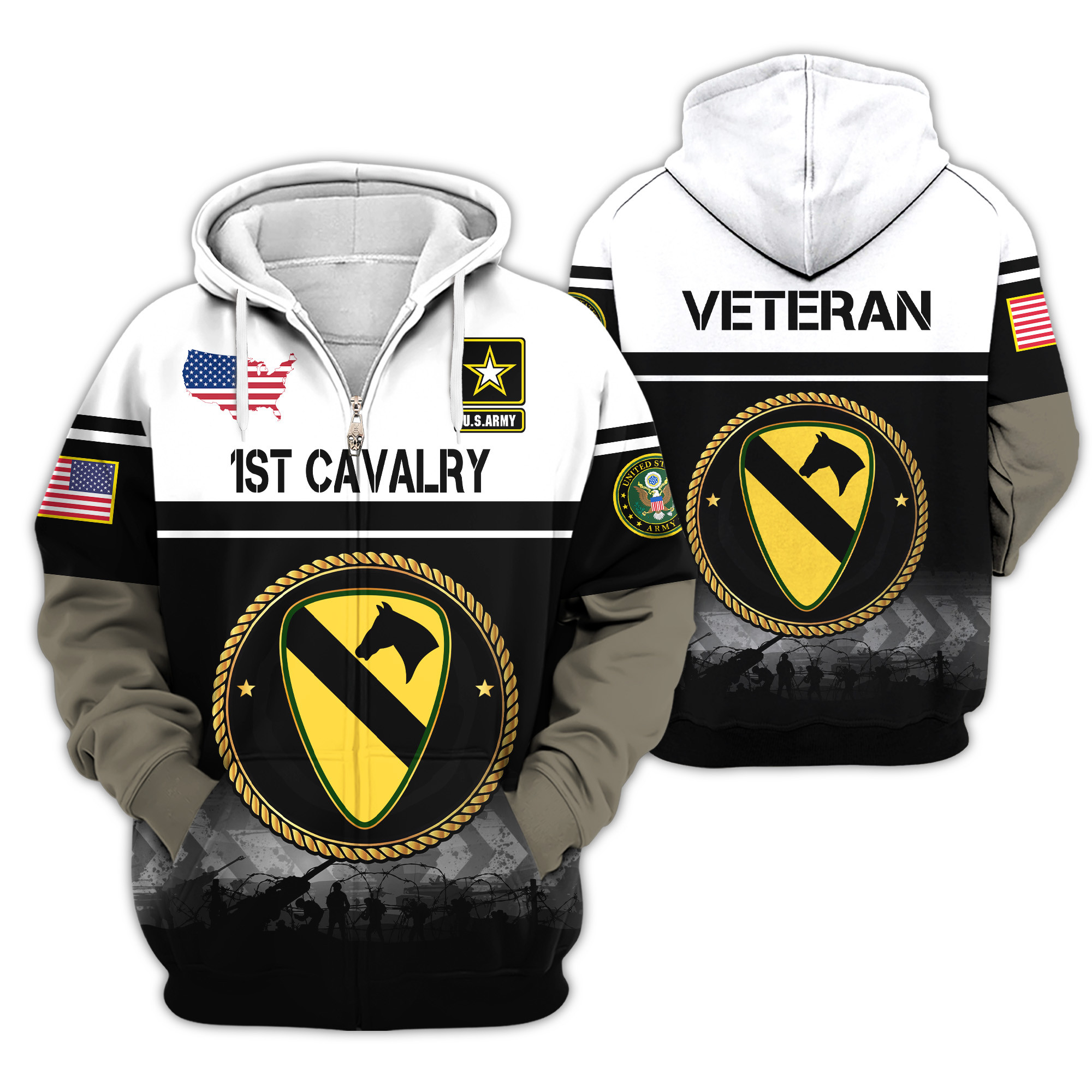 Premium 1st Cavalry Division Zip Up Hoodie VPVC620132, Gifts For Army Veteran, Gifts For Veterans Day