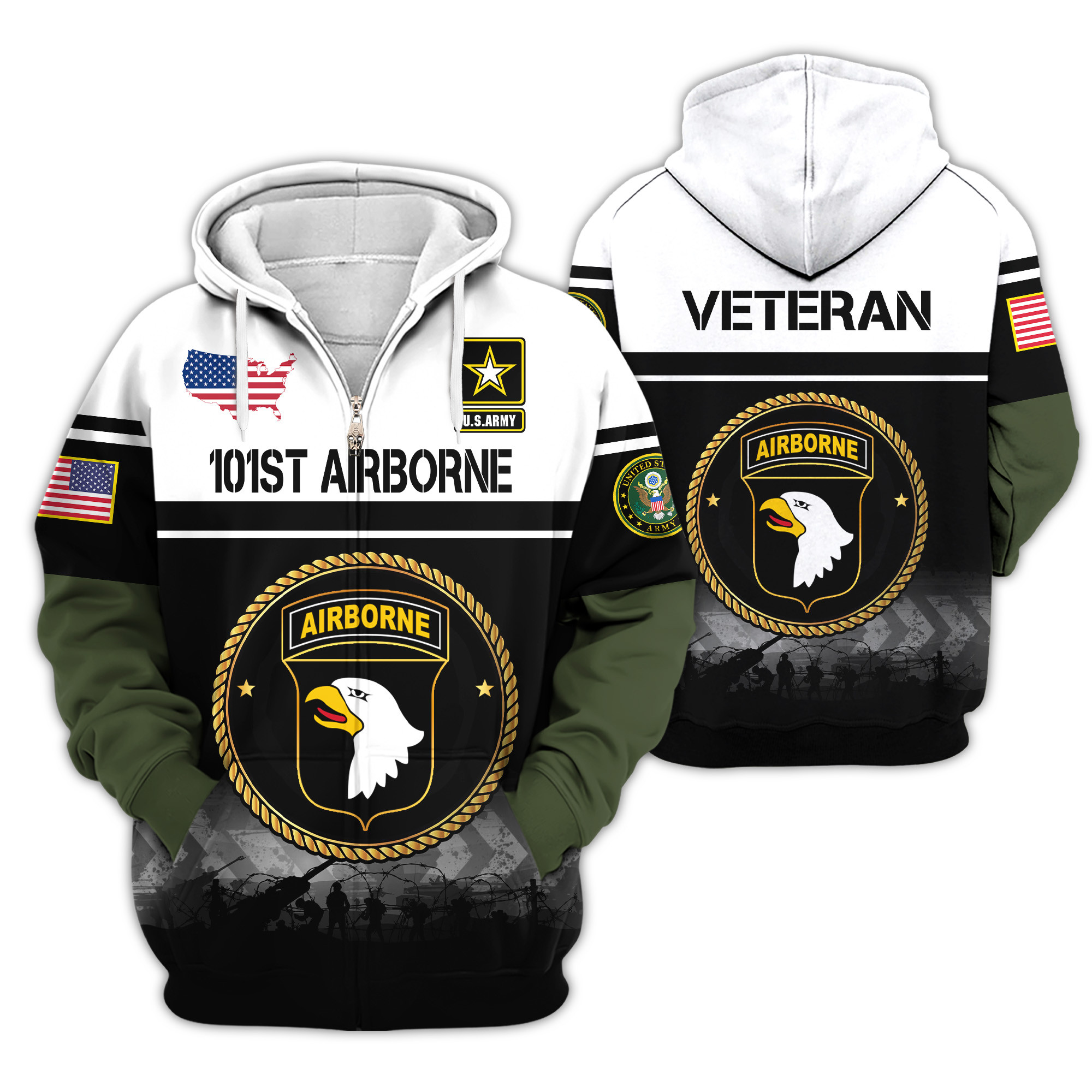 Premium 101st Airborne Zip Up Hoodie VPVC620135, Gifts For Army Veteran, Gifts For Veterans Day