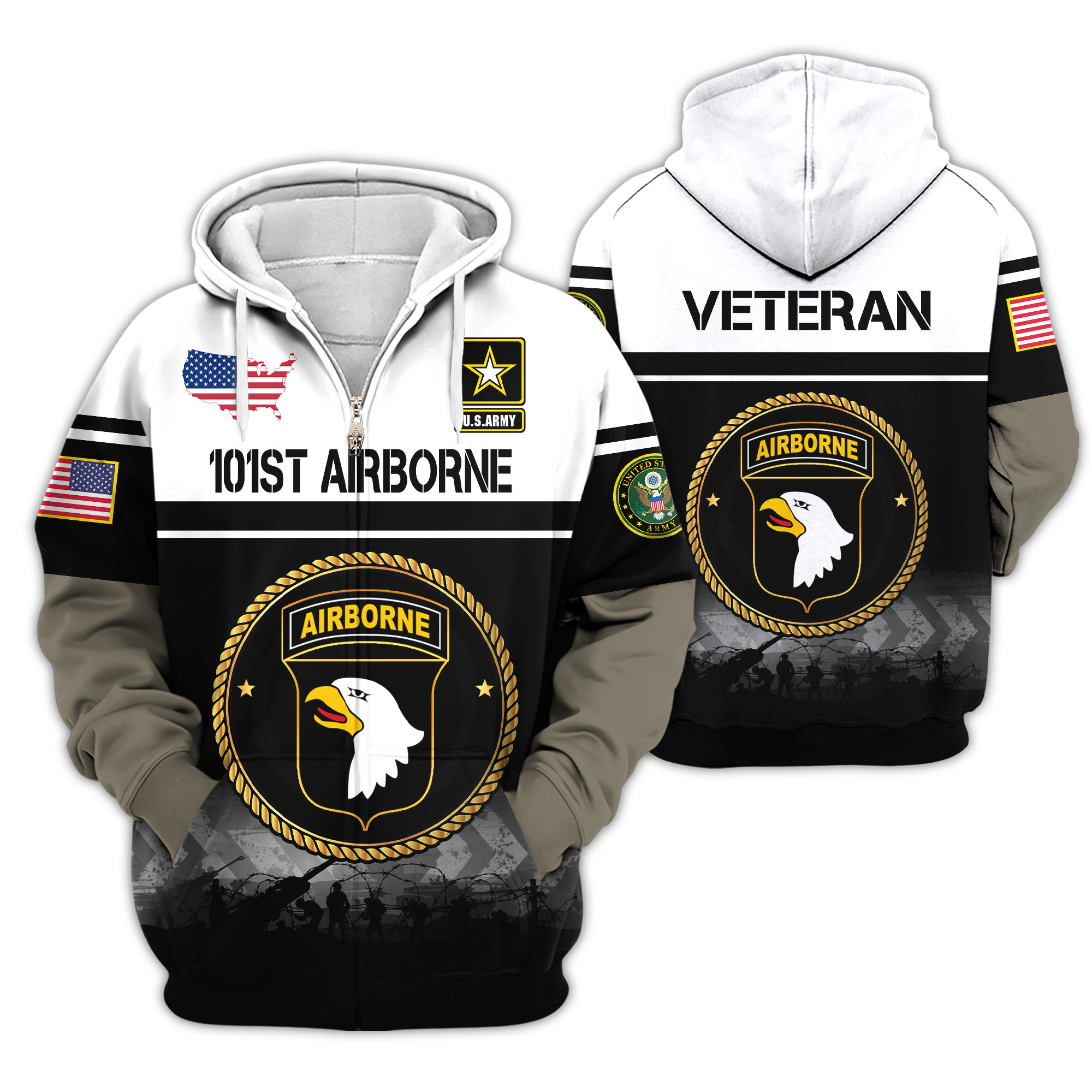 Premium 101st Airborne Zip Up Hoodie VPVC620136, Gifts For Army Veteran, Gifts For Veterans Day