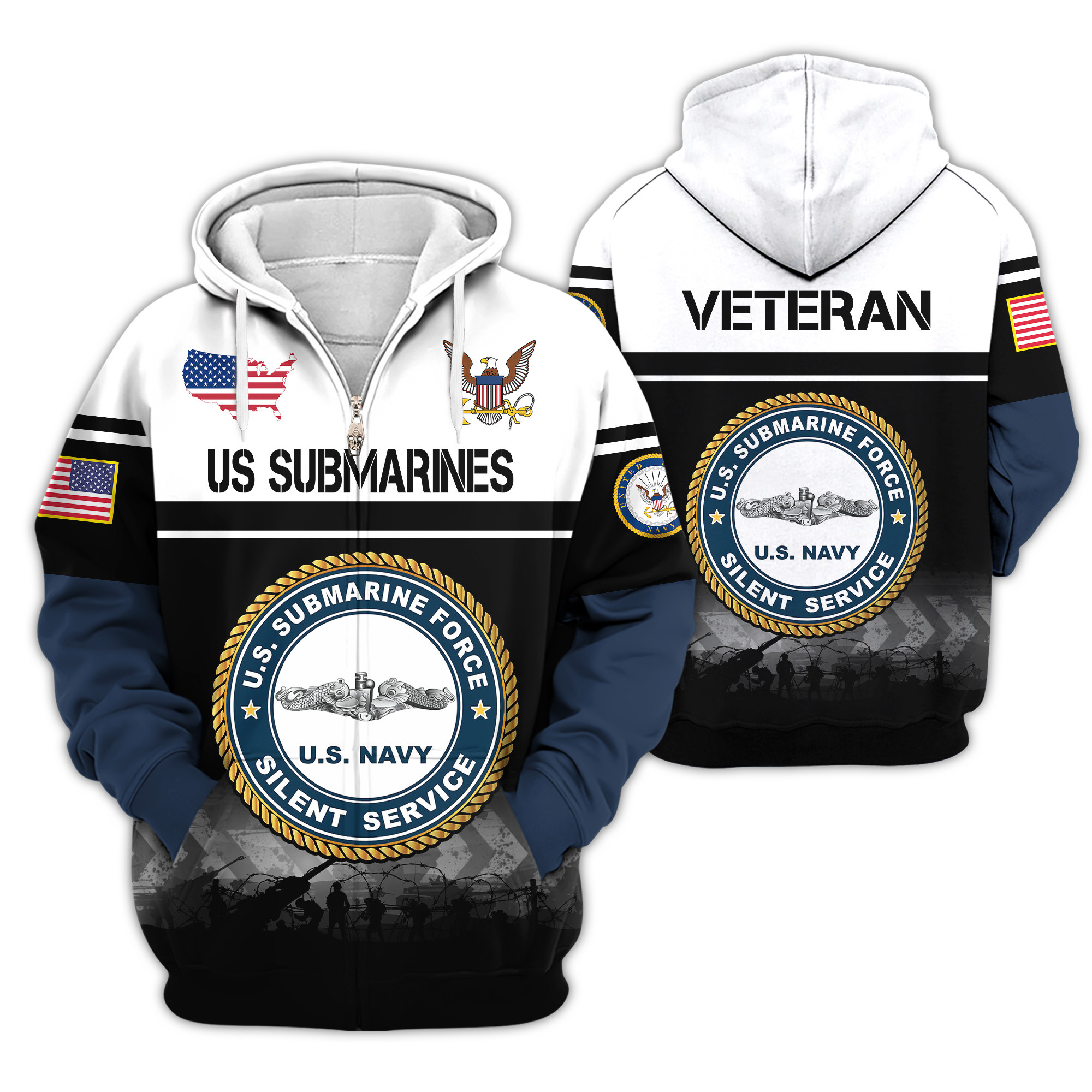 Premium US Submarine Zip Up Hoodie VPVC620137, Gifts For Army Veteran, Gifts For Veterans Day